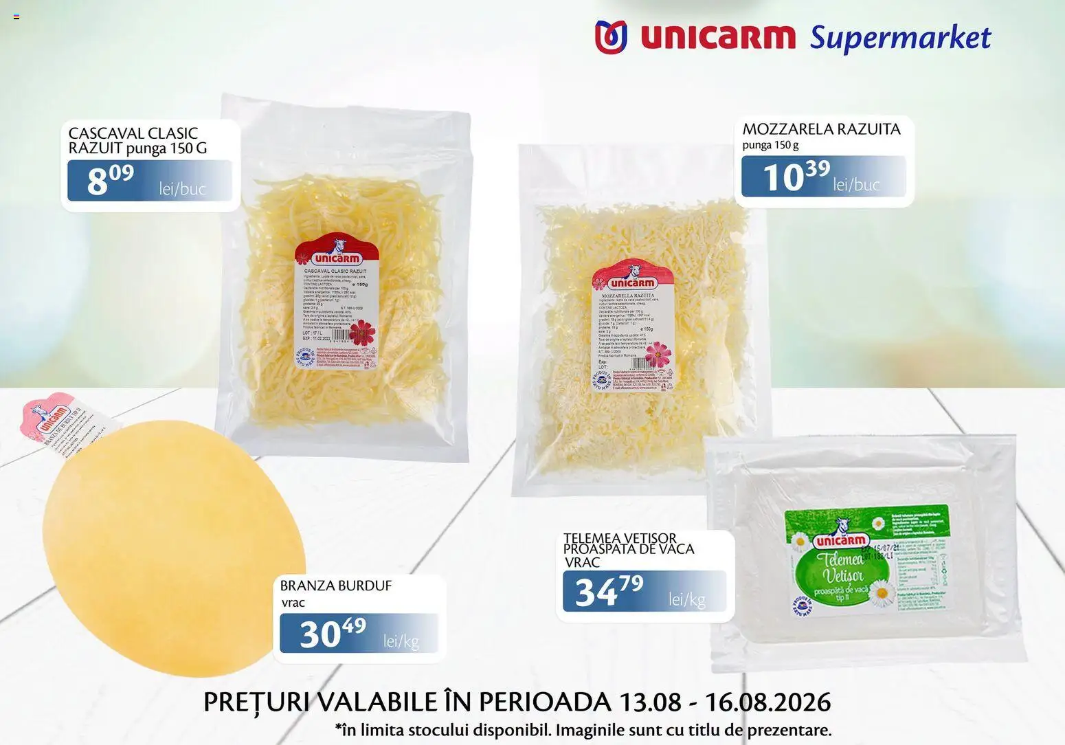 Noul catalog Unicarm – valabil de la 13.08.2026 | Pagină: 5 | Produse: Cașcaval, Mozzarella, Brânză, Tip