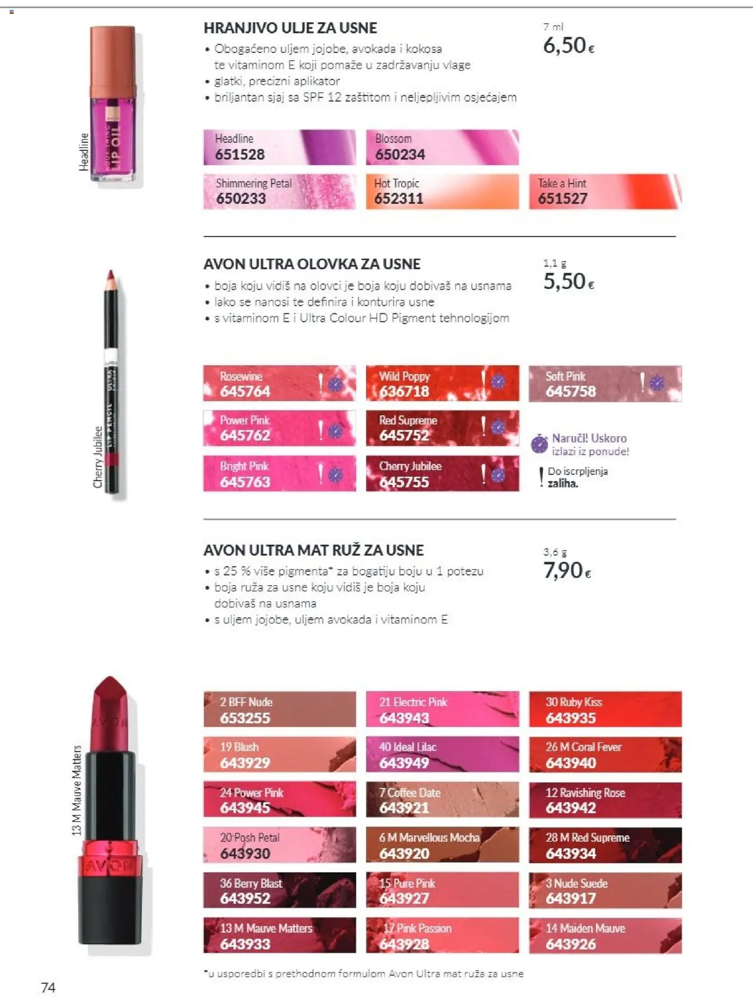 Avon katalog | vrijedi od 01.11.2026 | Stranica: 74 | Proizvodi: Olovka za usne, Ruž, Ulje, Ruza