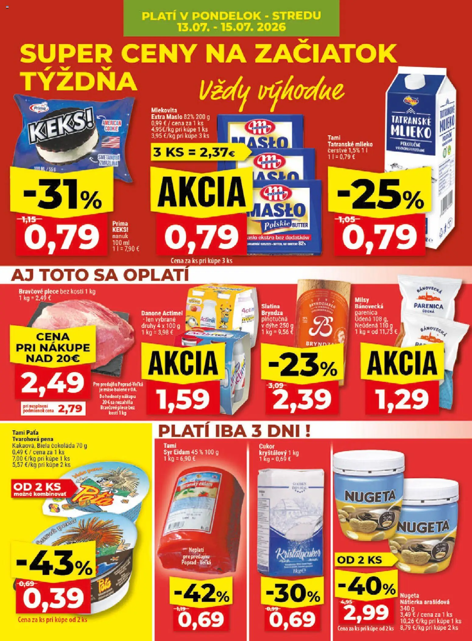 Nové Klas akcie – leták je platný od 13.07.2026 | Strana: 4 | Produkty: Maslo, Mlieko, Nanuk, Biela čokoláda