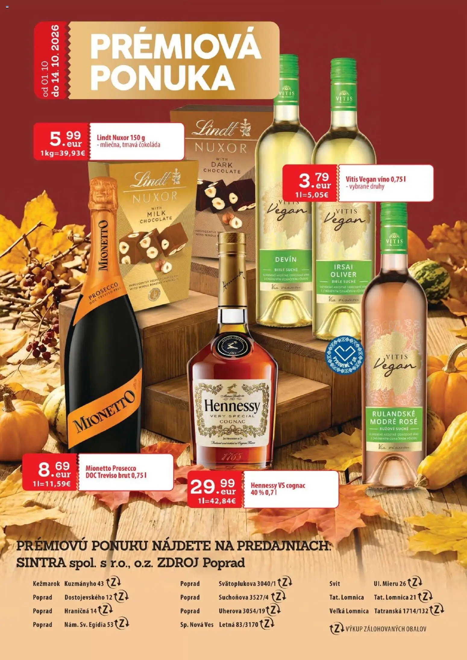 Nové Sintra akcie – leták je platný od 01.10.2026 | Strana: 29 | Produkty: Víno, Prosecco, Lindt, Mionetto Prosecco