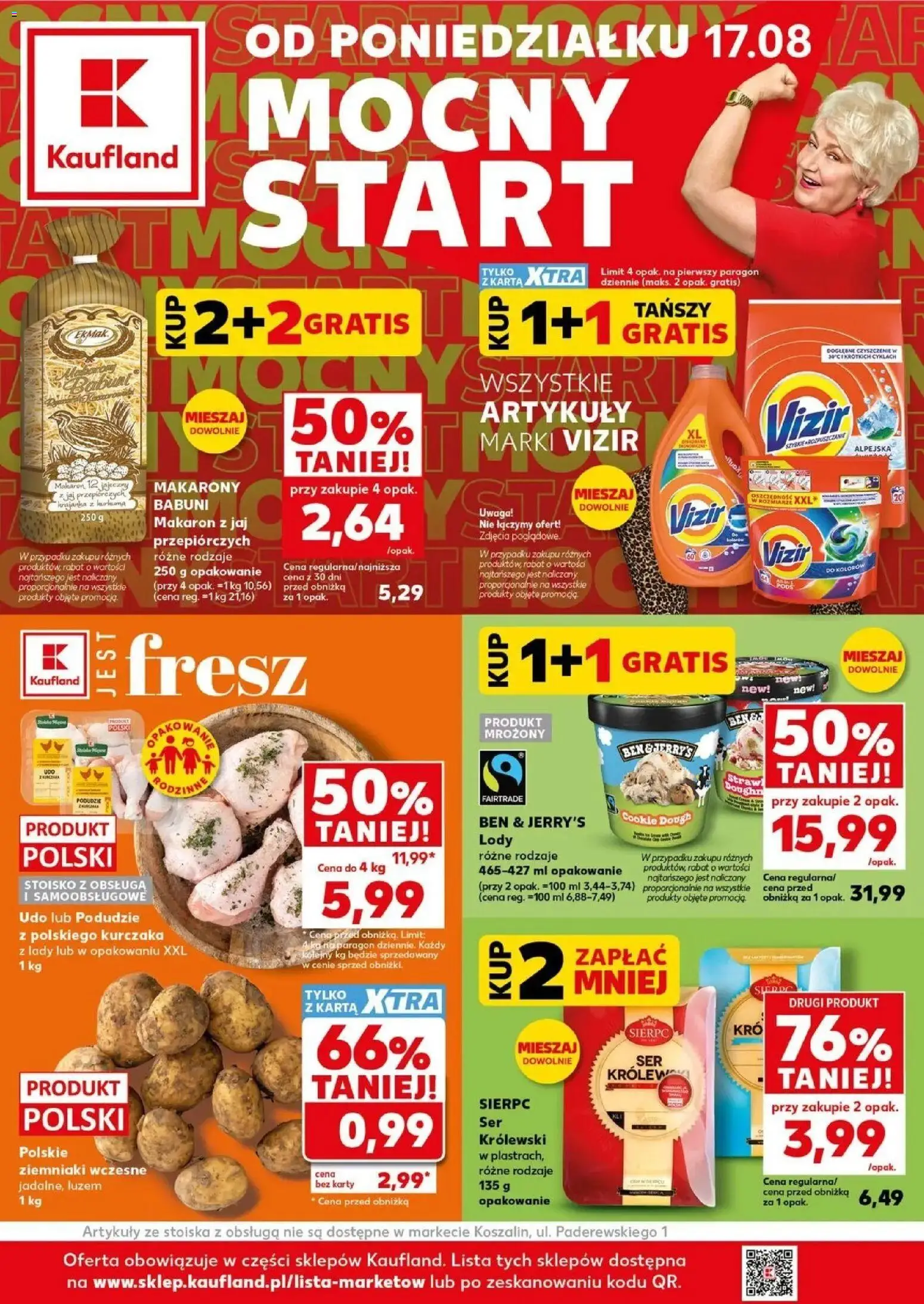 Kaufland gazetka - Mocny start od 17.08.2026 - od jutra PDF | Strona: 1 | Produkty: Karta, Pasta, Makarony, Lody