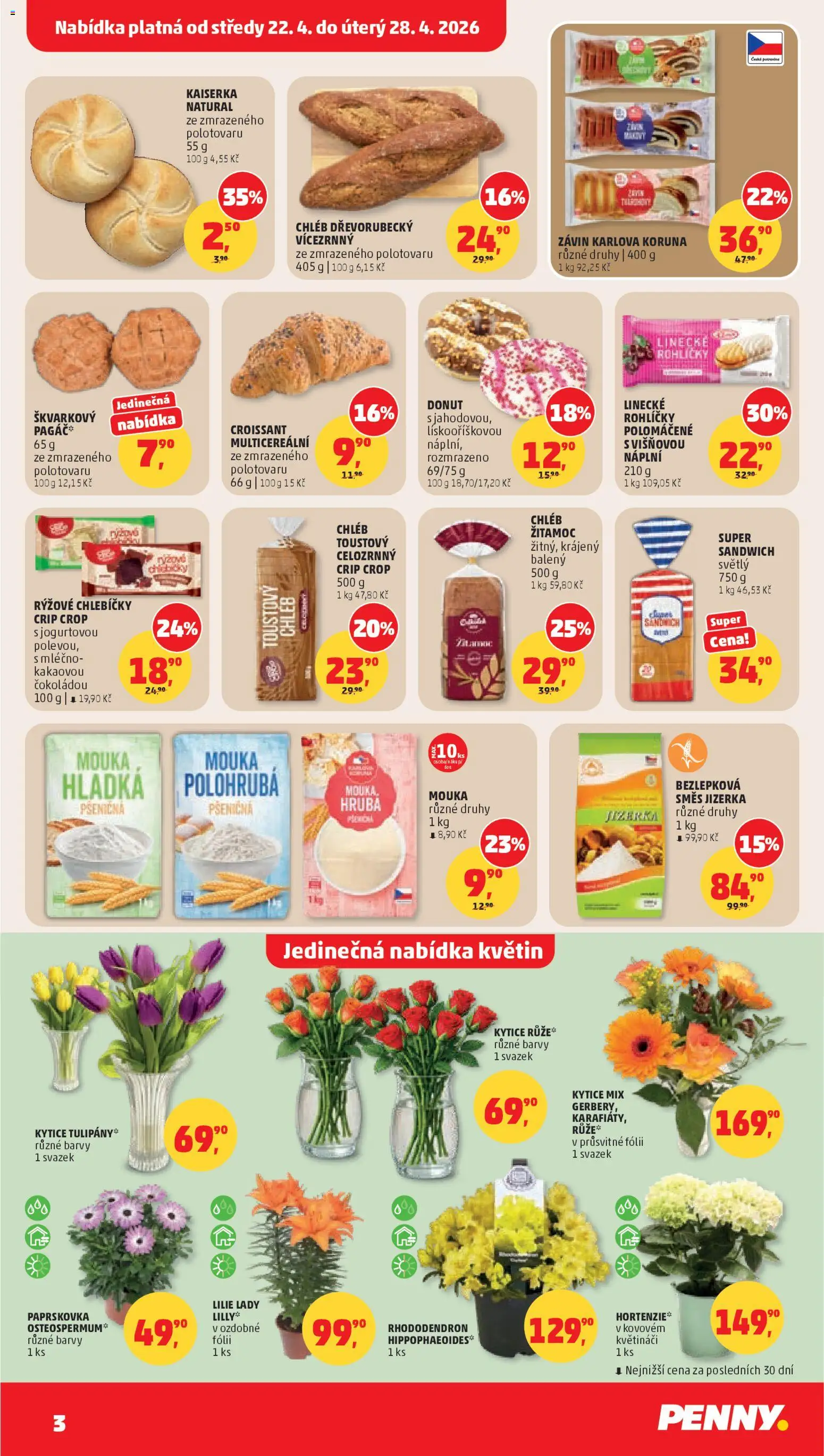 Penny Market leták od 22.04.2026 | Strana: 3 | Produkty: Kaiserka, Croissant, Kytice, Mouka