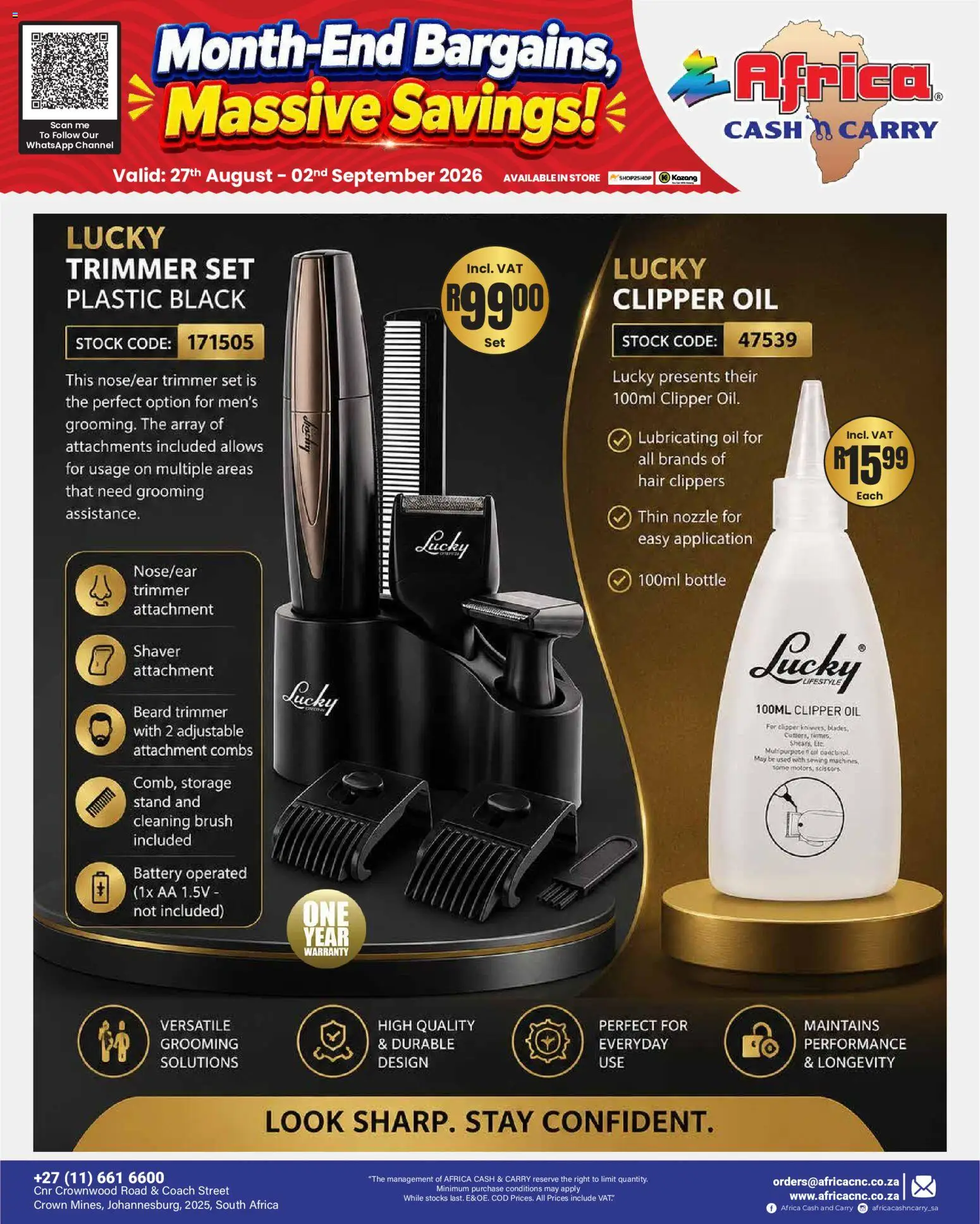 New Africa Cash & Carry catalogue – valid from 27/08/2026 | Page: 32 | Products: Battery, Oil, Brush, Stock