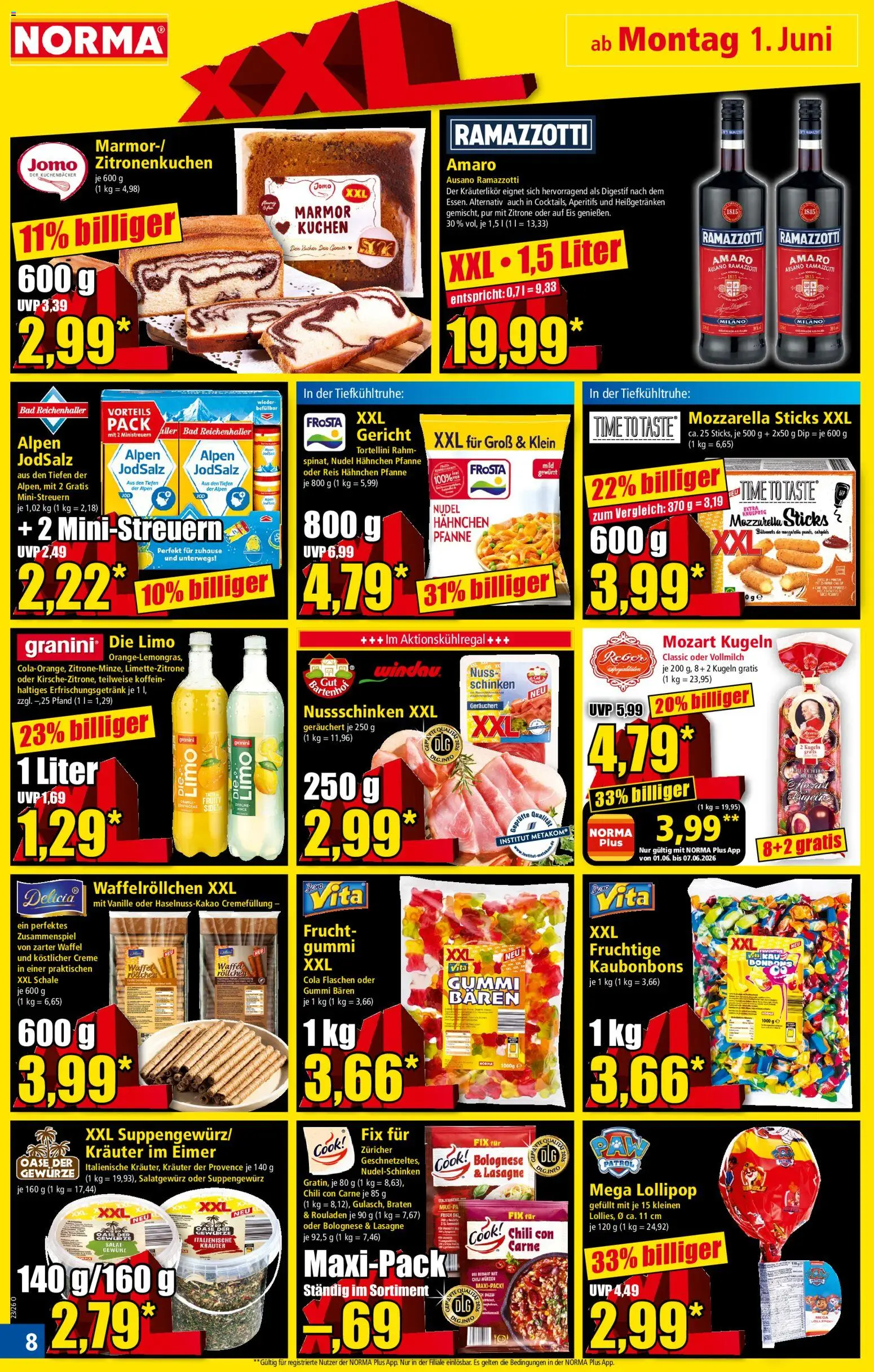 Norma Prospekt – gültig ab 01.06.2026 | Seite: 8 | Produkte: Hahnchen, Mozzarella, Gewürze, Zitrone