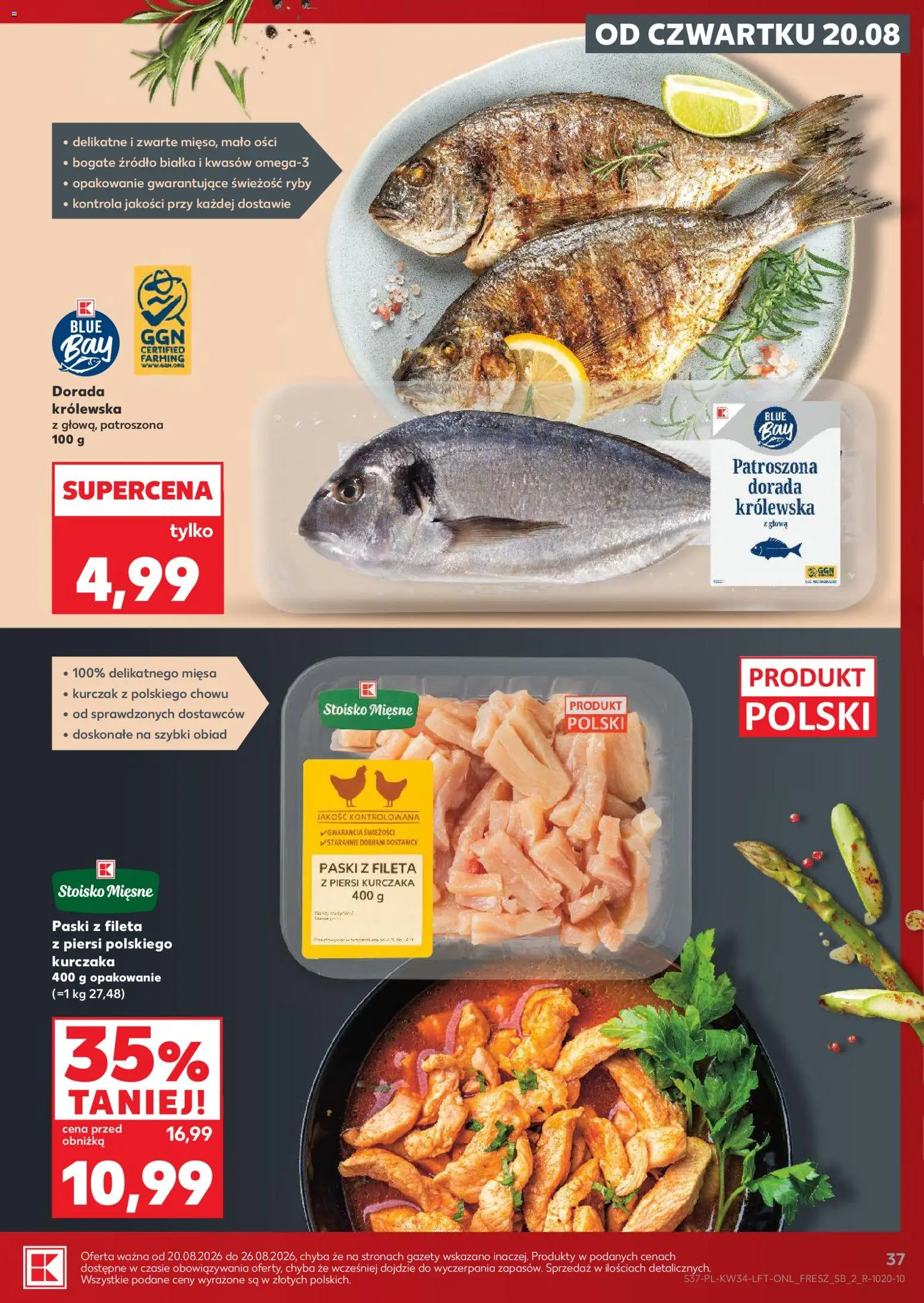 Kaufland gazetka od 20.08.2026 | Strona: 37 | Produkty: Kurczak, Piersi, Gazety, Dorada