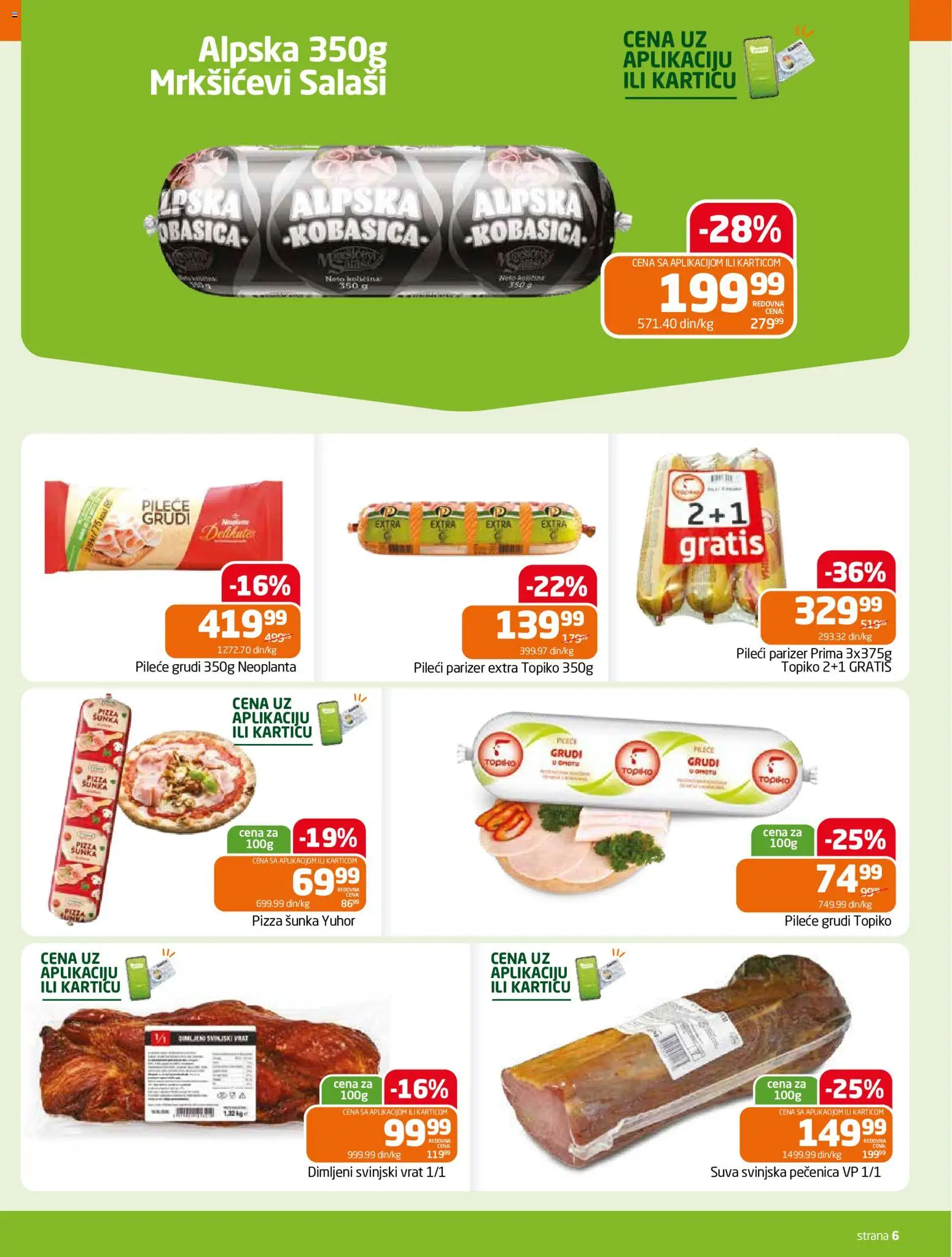 Gomex katalog - važi od 30.09.2026 | Strana: 6 | Proizvode: Dimljeni svinjski vrat, Šunka, Suva svinjska pečenica, Pizza šunka