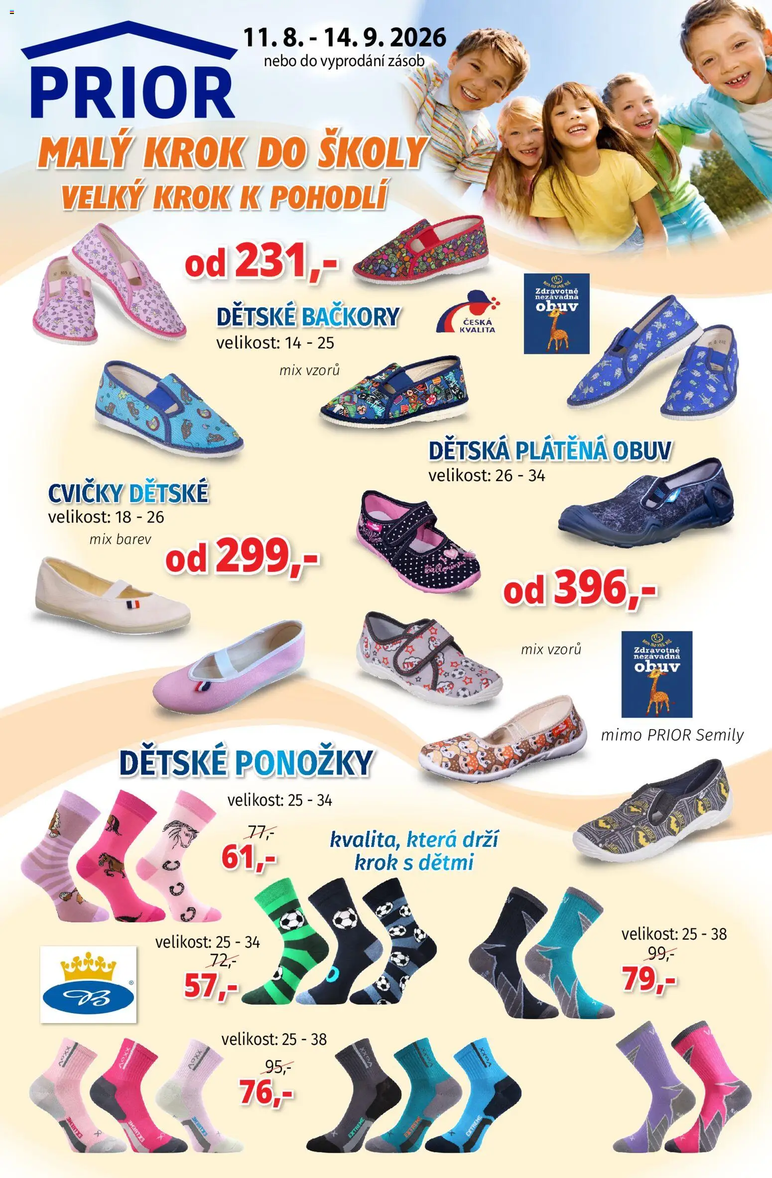 Prior - Akční Nabídka Obuvi od 11.08.2026 | Strana: 1 | Produkty: Ponožky, Bačkory, Obuv