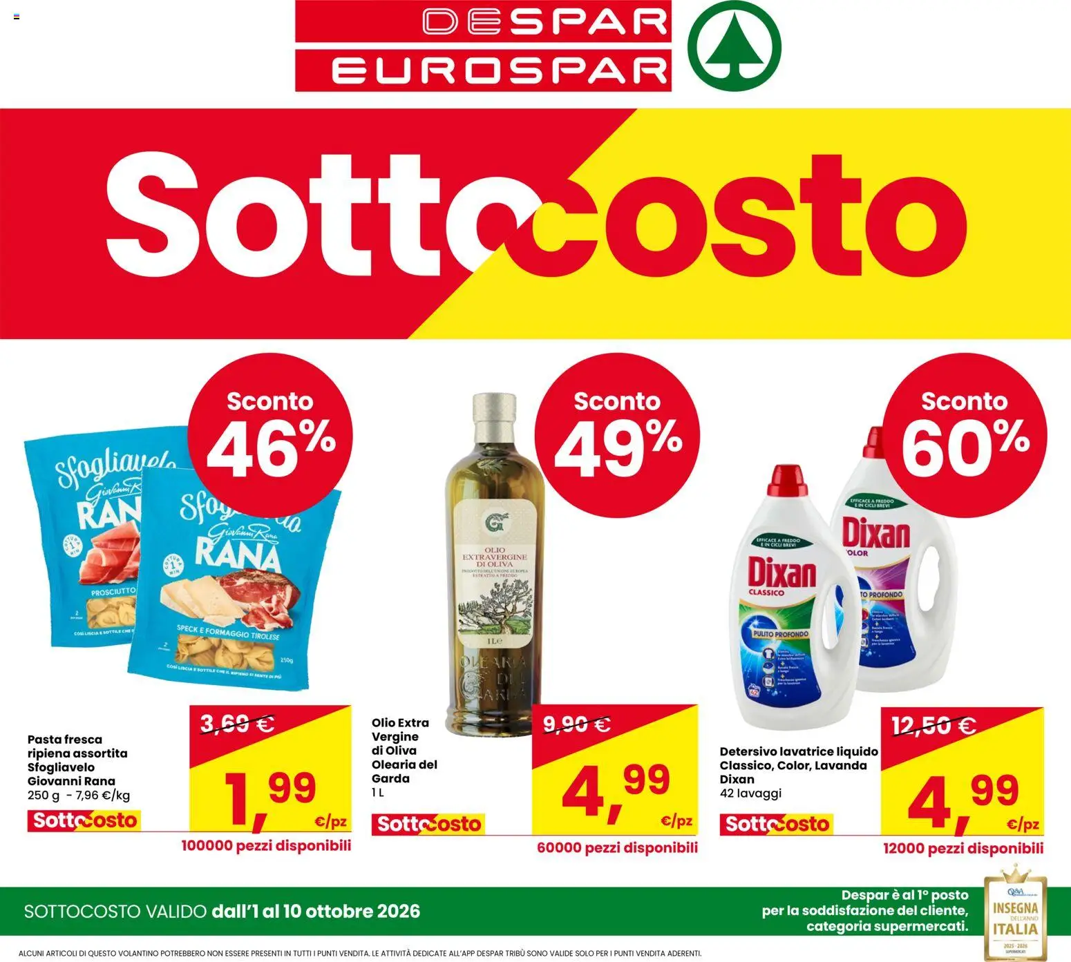 Volantino Eurospar del 01/10/2026 | Pagina: 1 | Prodotti: Formaggio, Olio, Prosciutto, Pasta