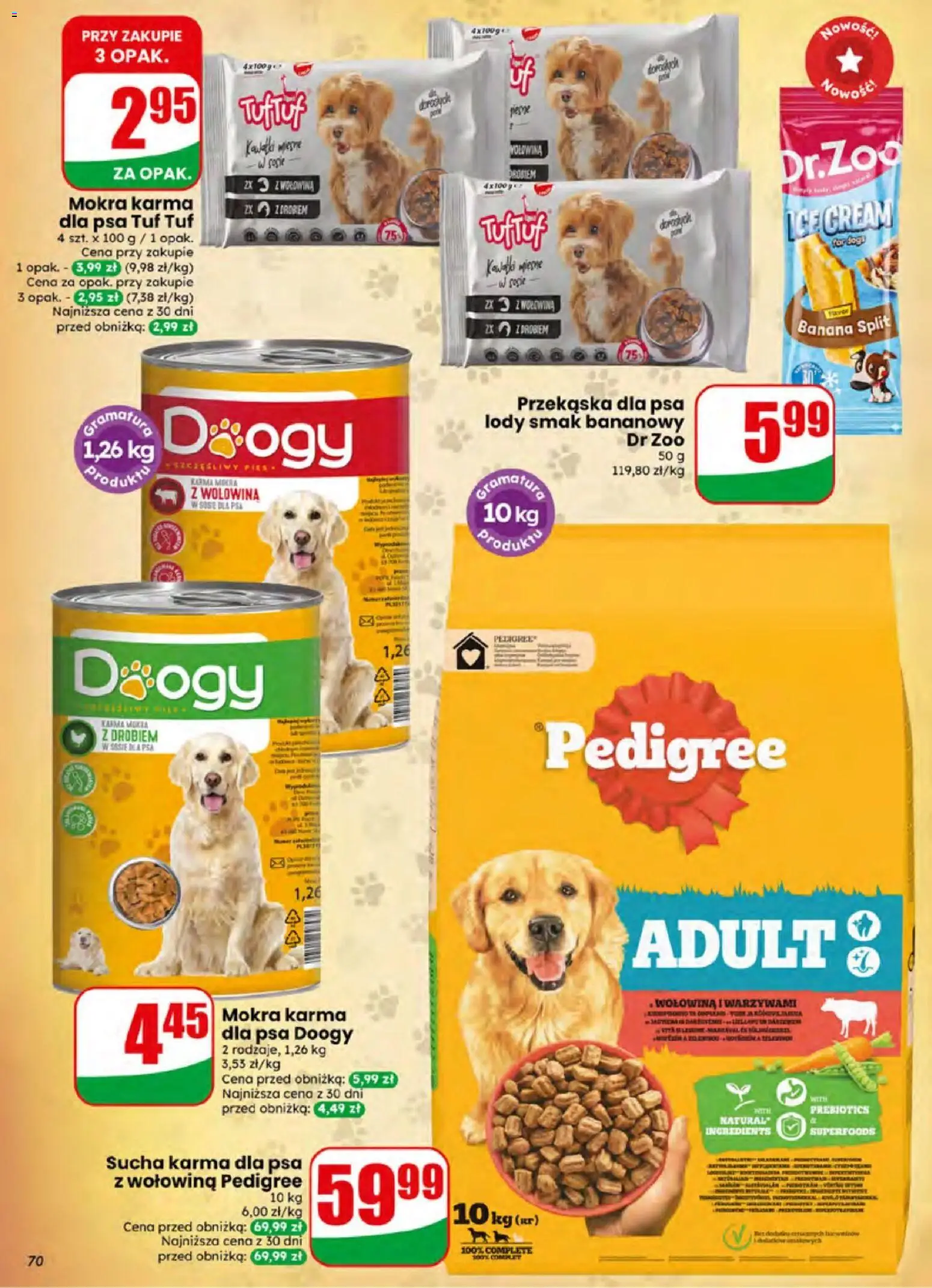 Dino gazetka od 01.07.2026 | Strona: 70 | Produkty: Pedigree, Karma dla psa, Sucha karma dla psa, Lody