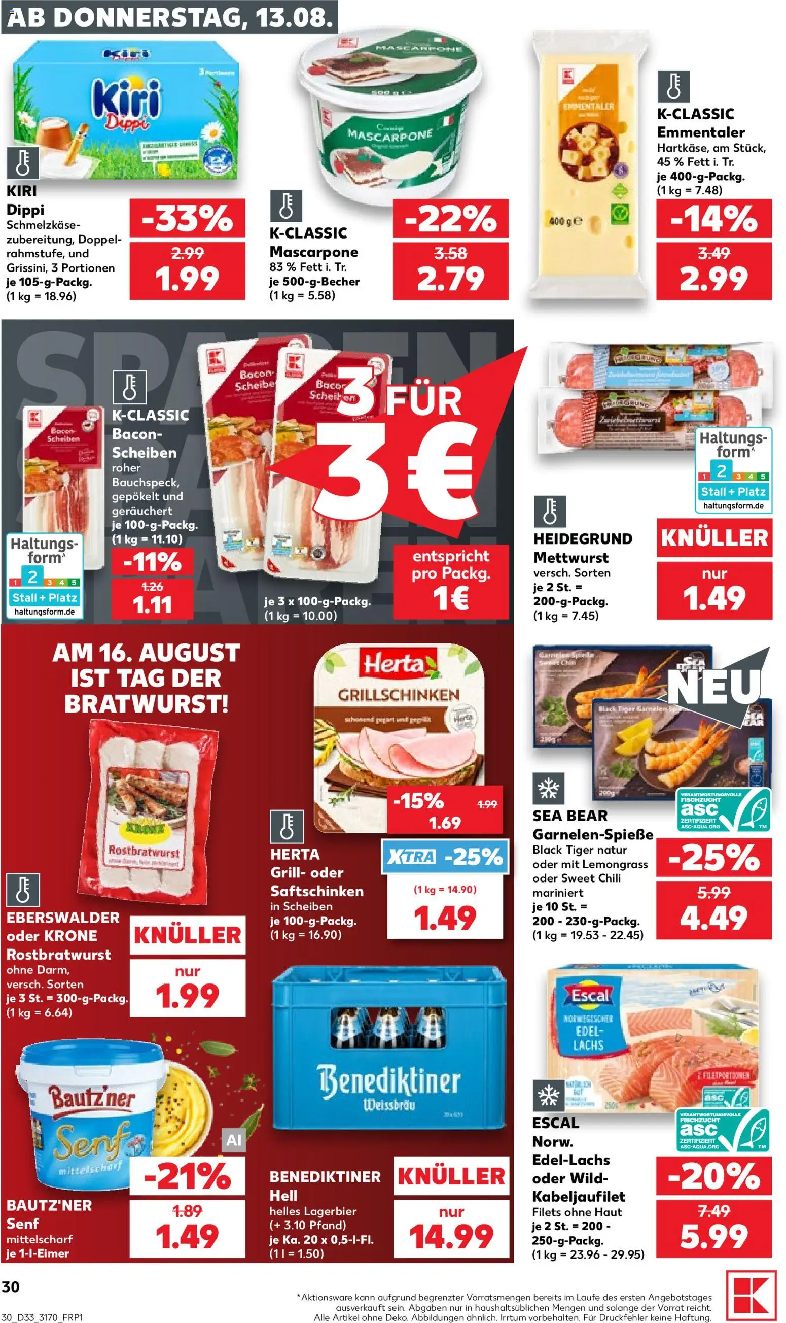 Kaufland Německo leták - Rostock od 13.08.2026 | Strana: 30 | Produkty: Tiger, Bratwurst, Forma, Mascarpone