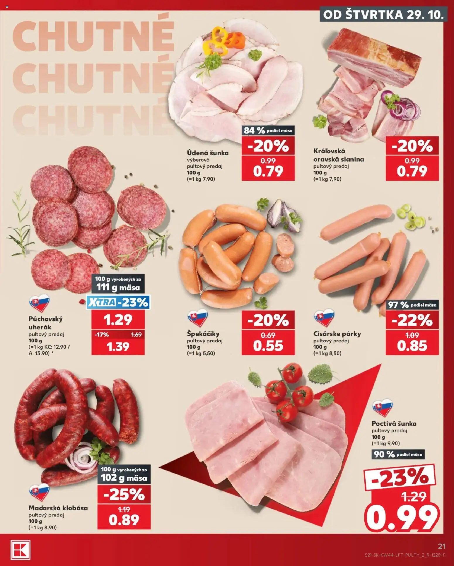 Nové Kaufland akcie – leták je platný od 29.10.2026 | Strana: 21 | Produkty: Šunka, Slanina, Párky, Špekáčiky