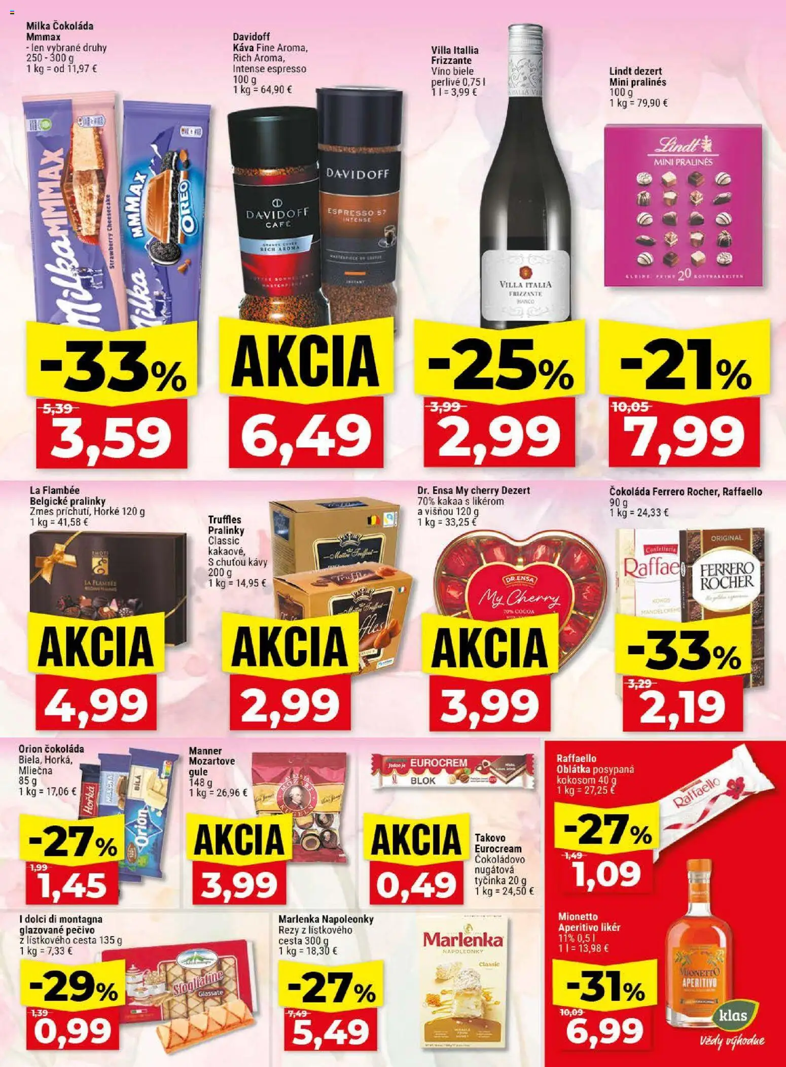 Nové Klas akcie – leták je platný od 04.05.2026 | Strana: 18 | Produkty: Káva, Víno, Lindt, Marlenka