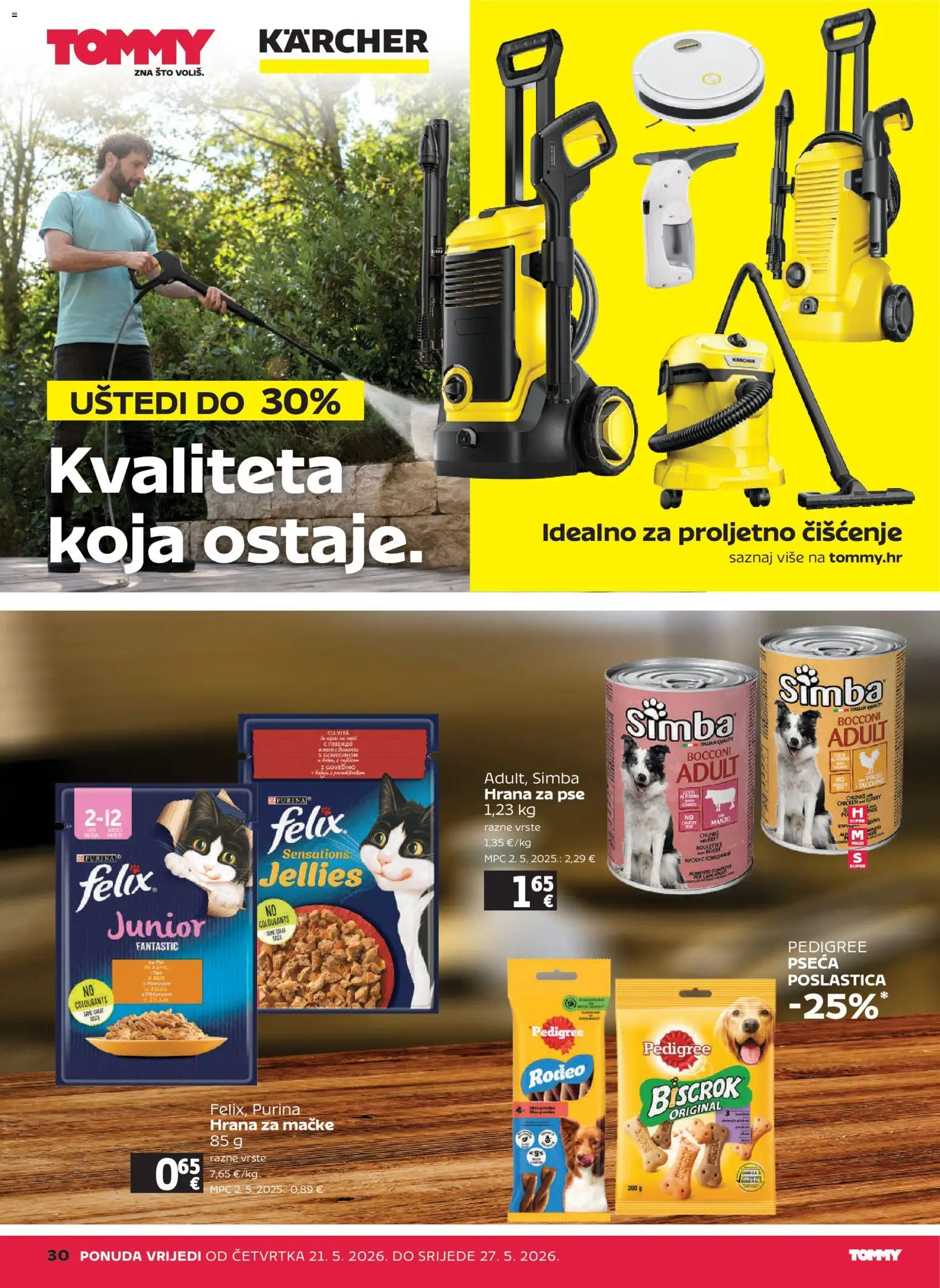 Tommy katalog | vrijedi od 21.05.2026 | Stranica: 30 | Proizvodi: Hrana za pse, Hrana za mačke, Kärcher
