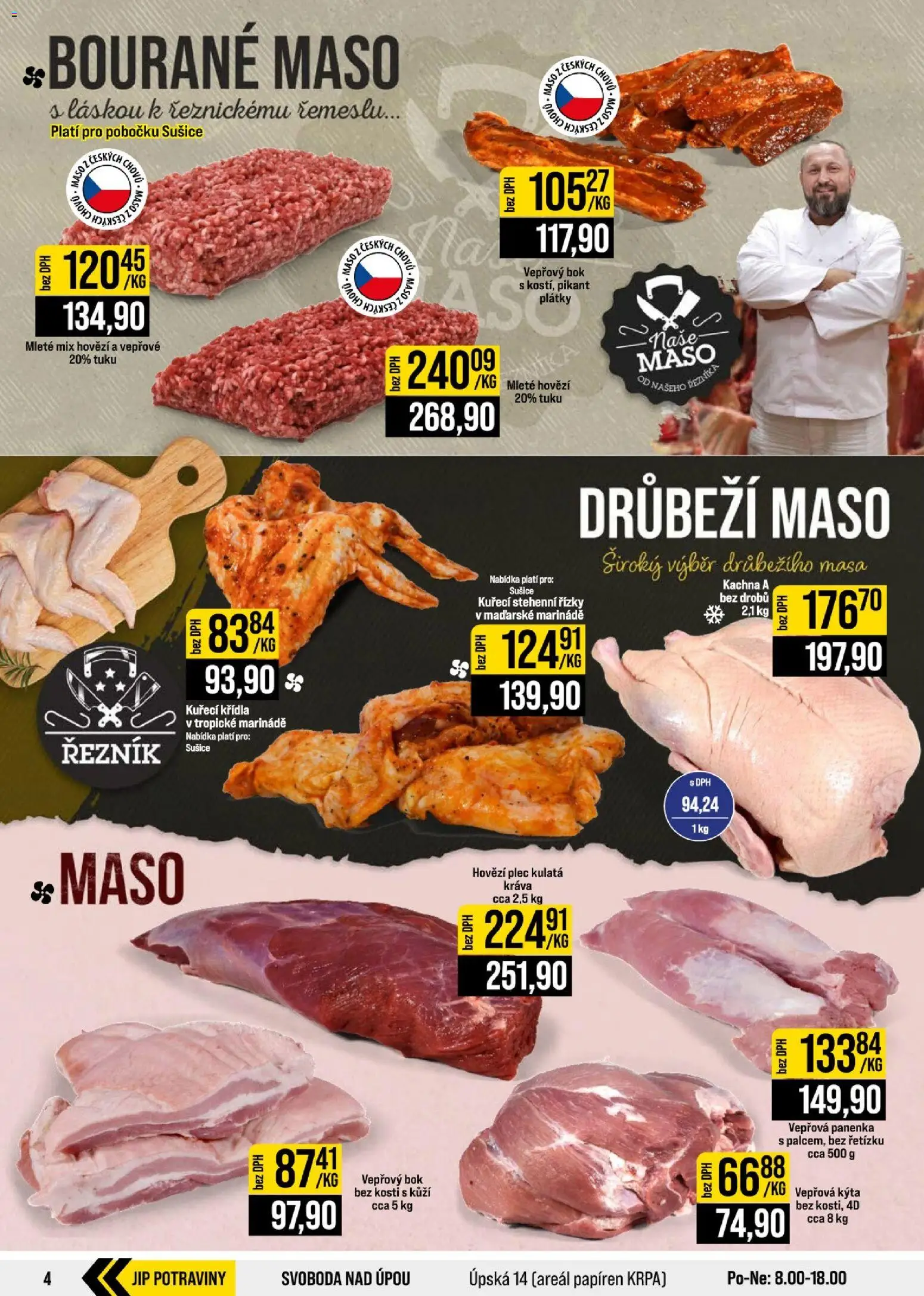 Jip leták - Cash & Carry od 19.08.2026 | Strana: 4 | Produkty: Řízky, Stehenní řízky, Maso, Vepřová Kýta