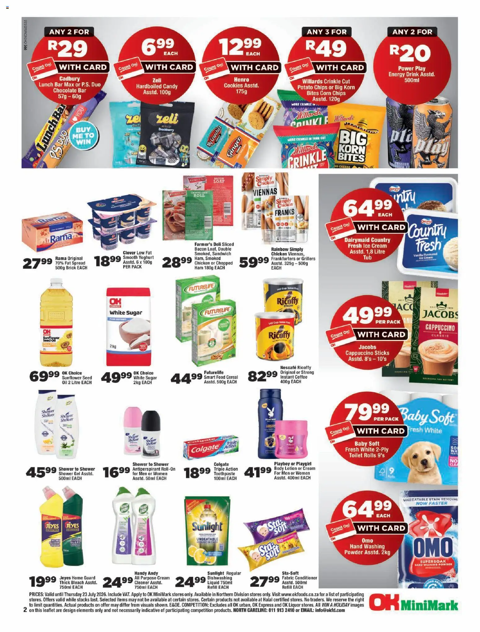 New OK Foods catalogue – valid from 15/07/2026 | Page: 2 | Products: Yoghurt, Cream, Cookies, Washing powder