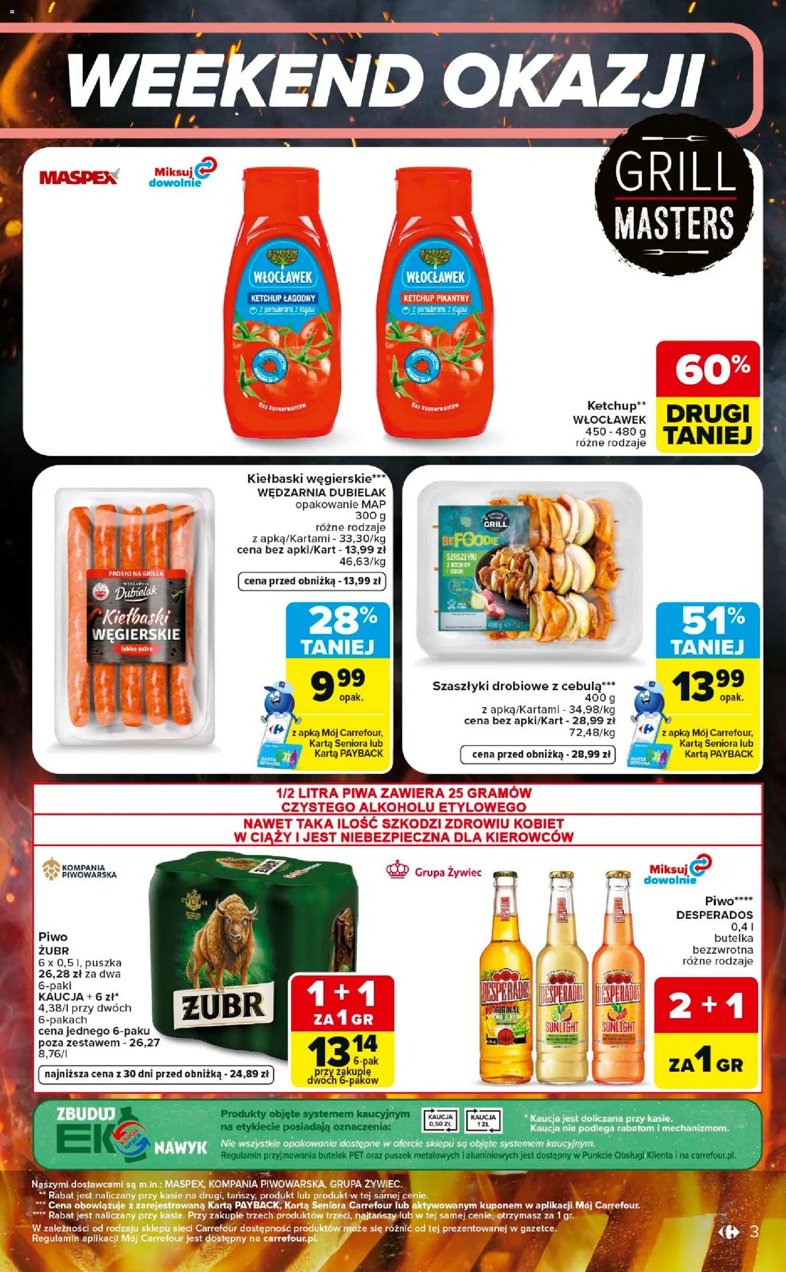 Carrefour gazetka - Weekend okazji od 09.07.2026 | Strona: 3 | Produkty: Ketchup, Grill, Kiełbaski, Piwo