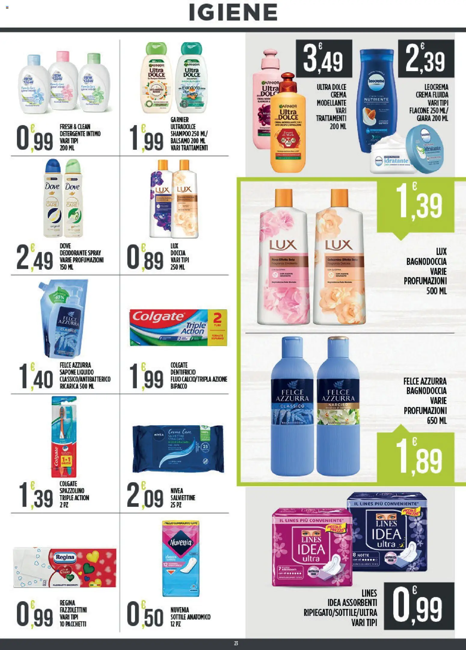 Volantino Euroesse del 10/08/2026 | Pagina: 23 | Prodotti: Dentifricio, Detergente, Intimo, Doccia