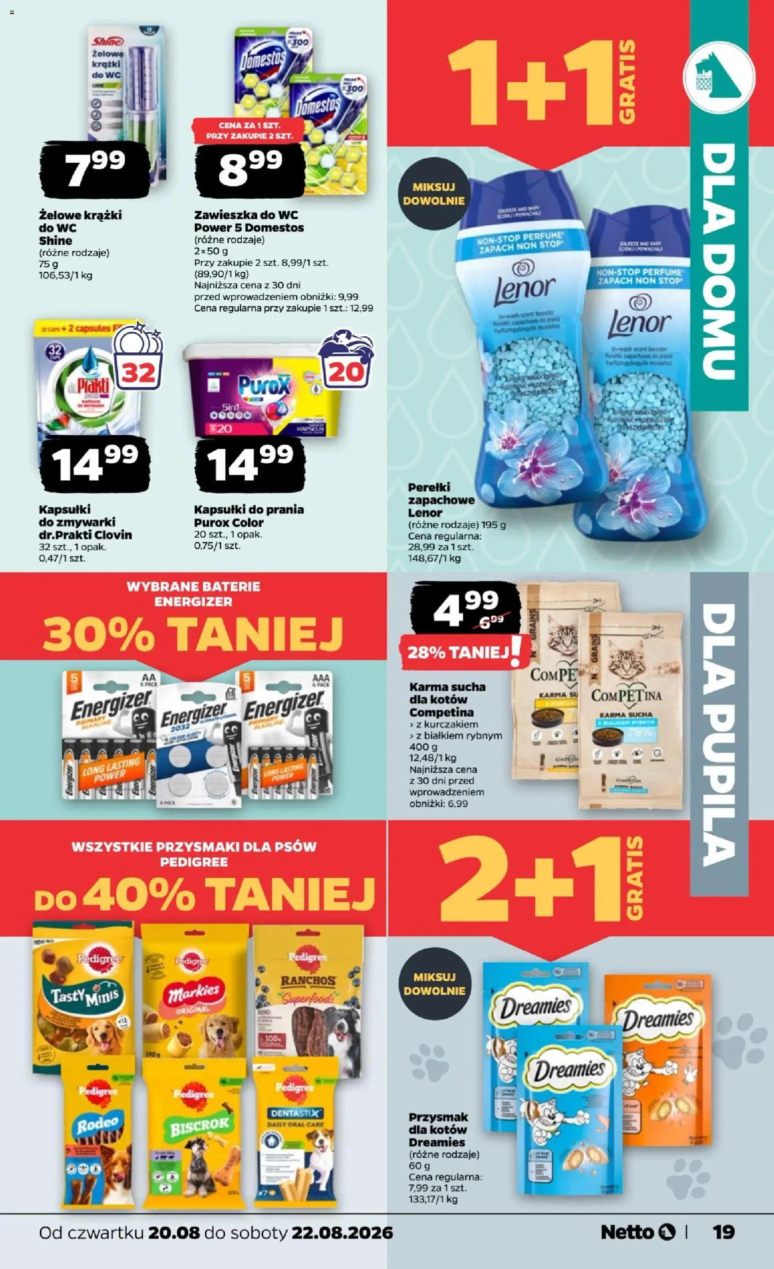 Netto gazetka od czwartku od 20.08.2026 | Strona: 19 | Produkty: Baterie, Pedigree, Zapach, Kapsułki do prania