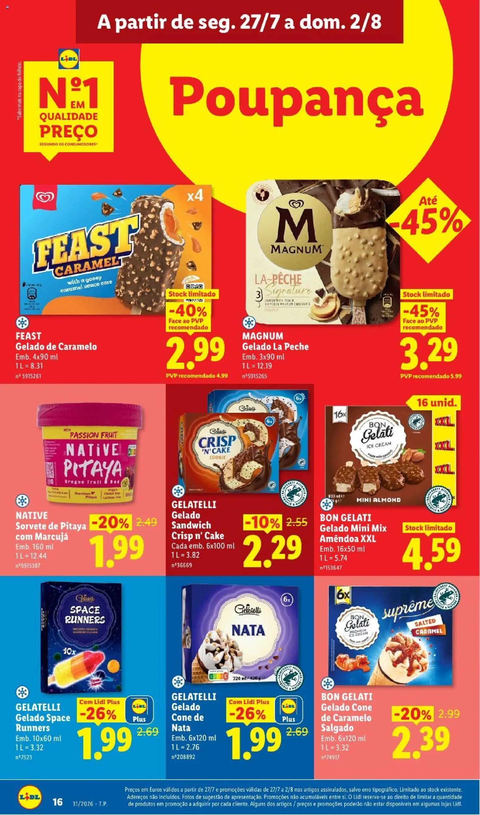 Lidl folheto │ válido de 27/07/2026 | Página: 16 | Produtos: Gelado, Chocolate, Gelado sandwich, Sorvete