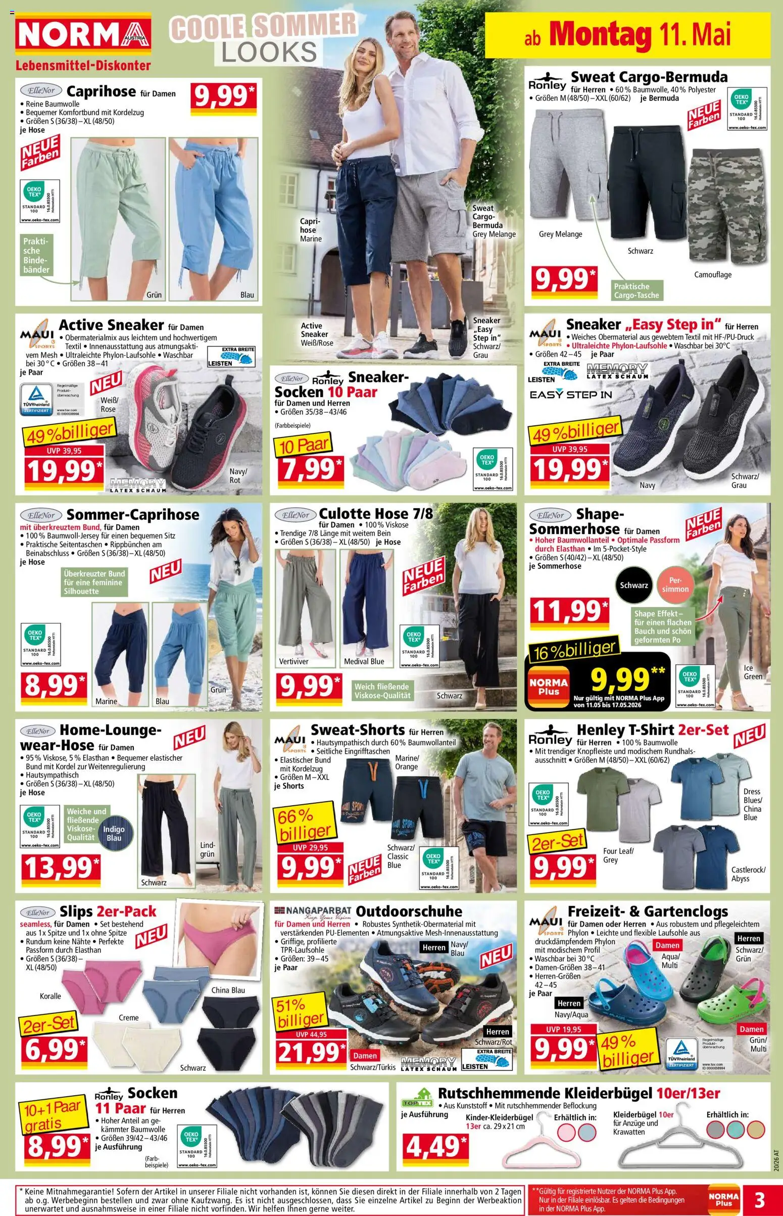 Norma Flugblatt gültig ab 11.05.2026 | Seite: 3 | Produkte: Hose, Socken, Kleiderbügel, Creme