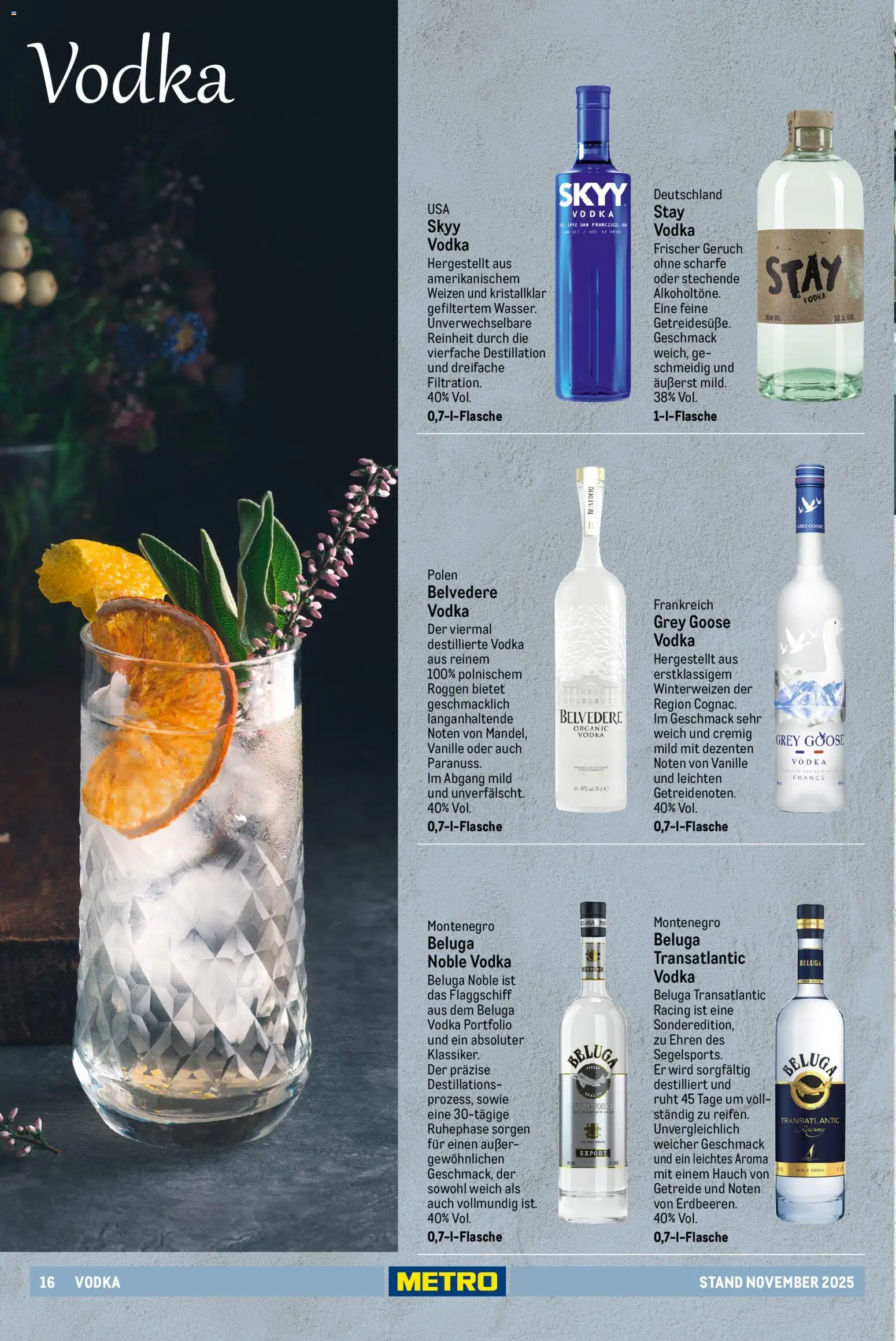 Metro - Spirituosen Sortiment – gültig ab 01.12.2025 | Seite: 16 | Produkte: Vanille, Vodka, Getreide