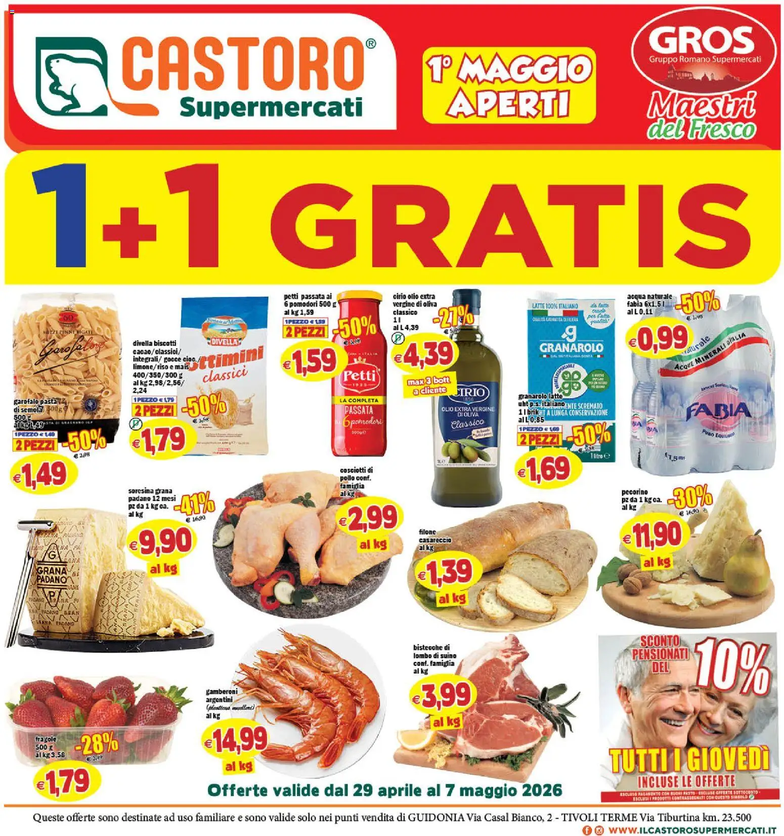 Volantino Il Castoro del 29.04.2026 | Pagina: 1 | Prodotti: Olio, Pasta, Acqua naturale, Pecorino