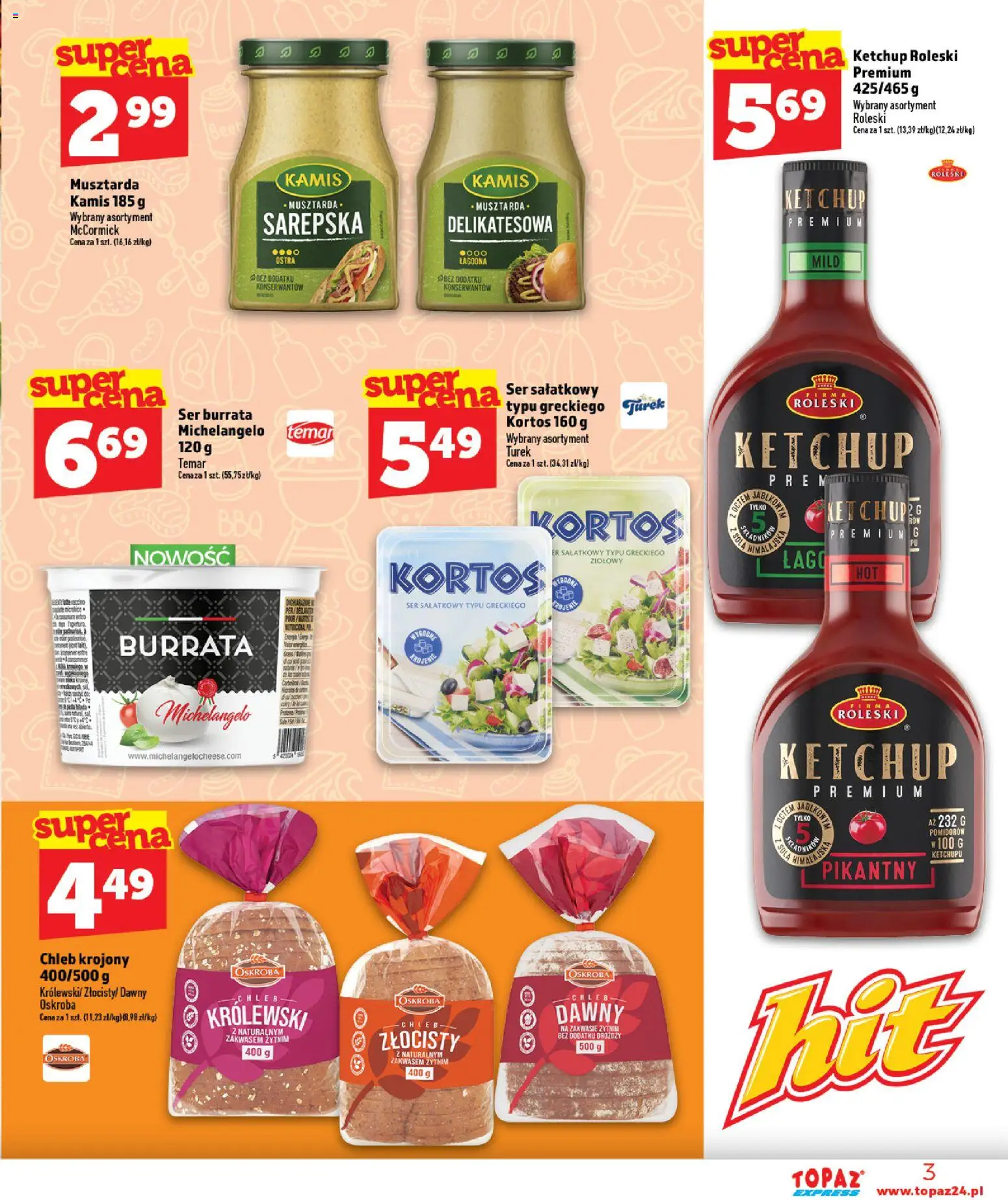 Topaz gazetka - Express od 13.08.2026 | Strona: 3 | Produkty: Ketchup, Musztarda, Ser, Chleb
