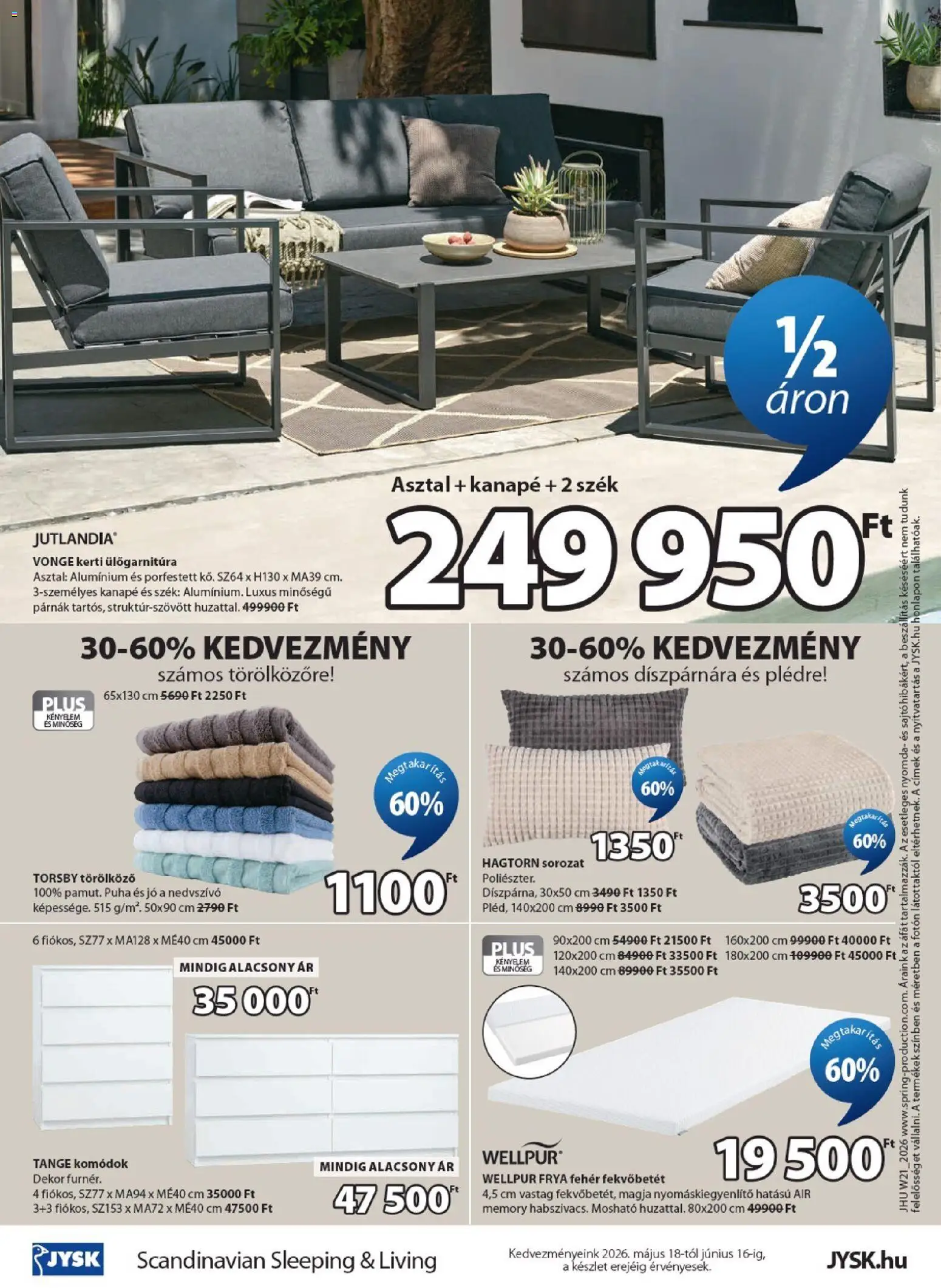 JYSK akciós ujság - amely érvényes a következő dátumtól: 18.05.2026 | Oldal: 16 | Termékek: Törölköző, Kanapé, Asztal, Szék