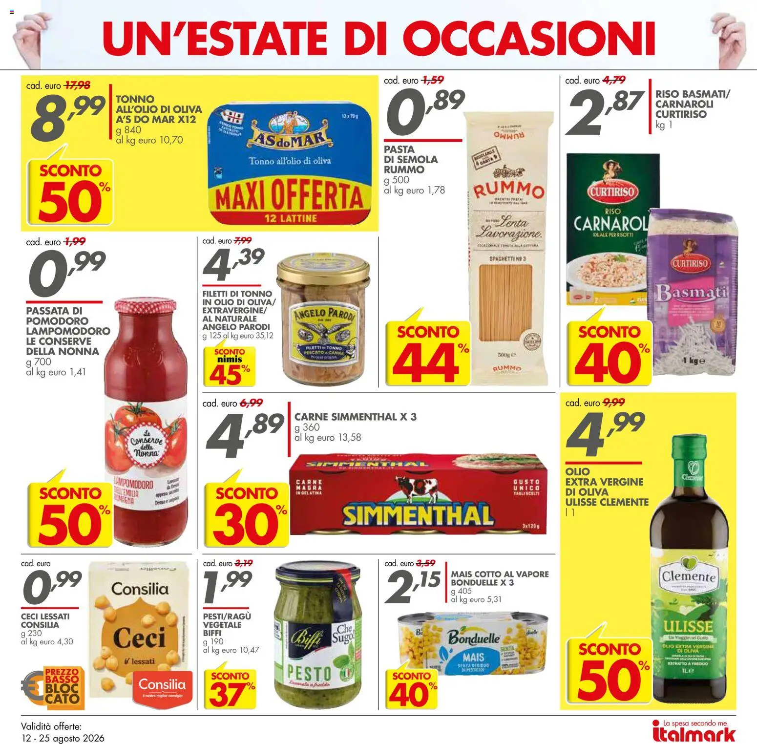 Volantino Italmark del 12/08/2026 | Pagina: 3 | Prodotti: Ceci, Olio, Conserve, Spaghetti