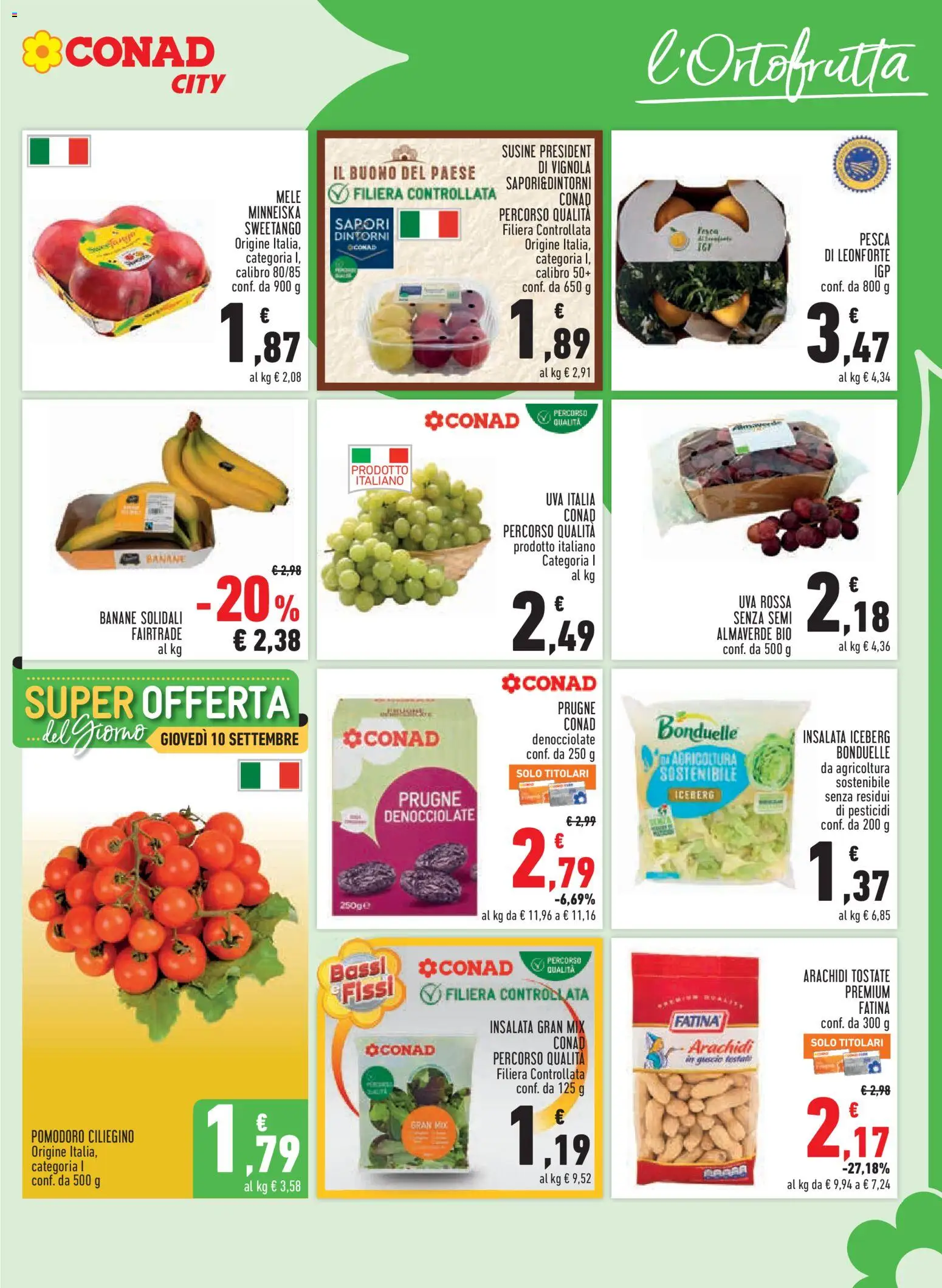 Volantino Conad del 09/09/2026 | Pagina: 5 | Prodotti: Banane, Insalata, Pesca, Susine