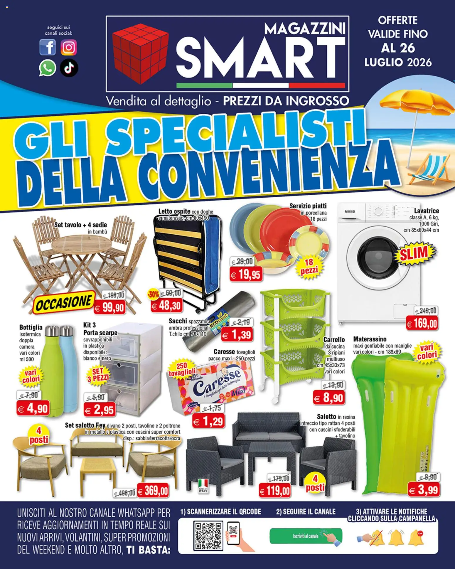 Volantino Magazzini Smart del 15/07/2026 | Pagina: 1 | Prodotti: Scarpe, Lavatrice, Carrello, Letto