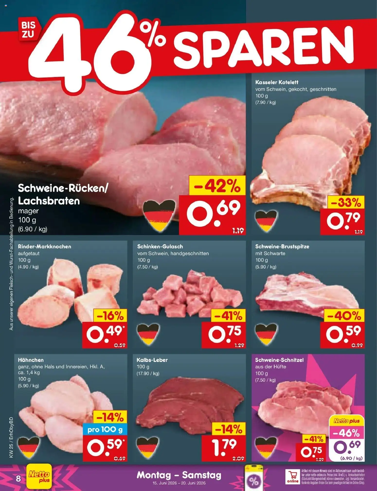 Netto Marken-Discount Prospekt Velden – gültig ab 14.06.2026 | Seite: 10 | Produkte: Hahnchen, Kalbsleber, Fleisch