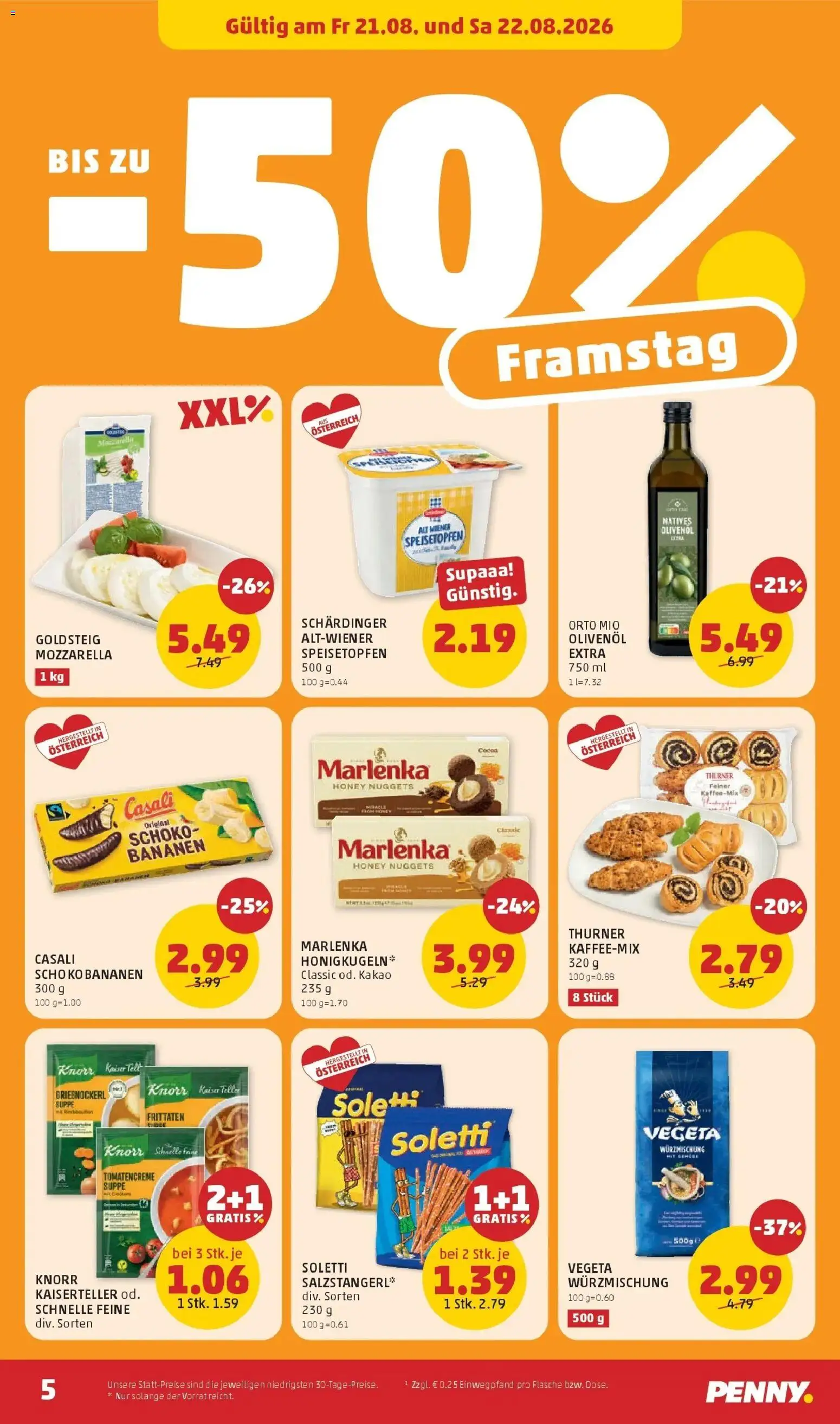 Penny Markt Die ganze Woche sparen ab (20.08.2026) - Angebote, Prospekt | Seite: 5 | Produkte: Bananen