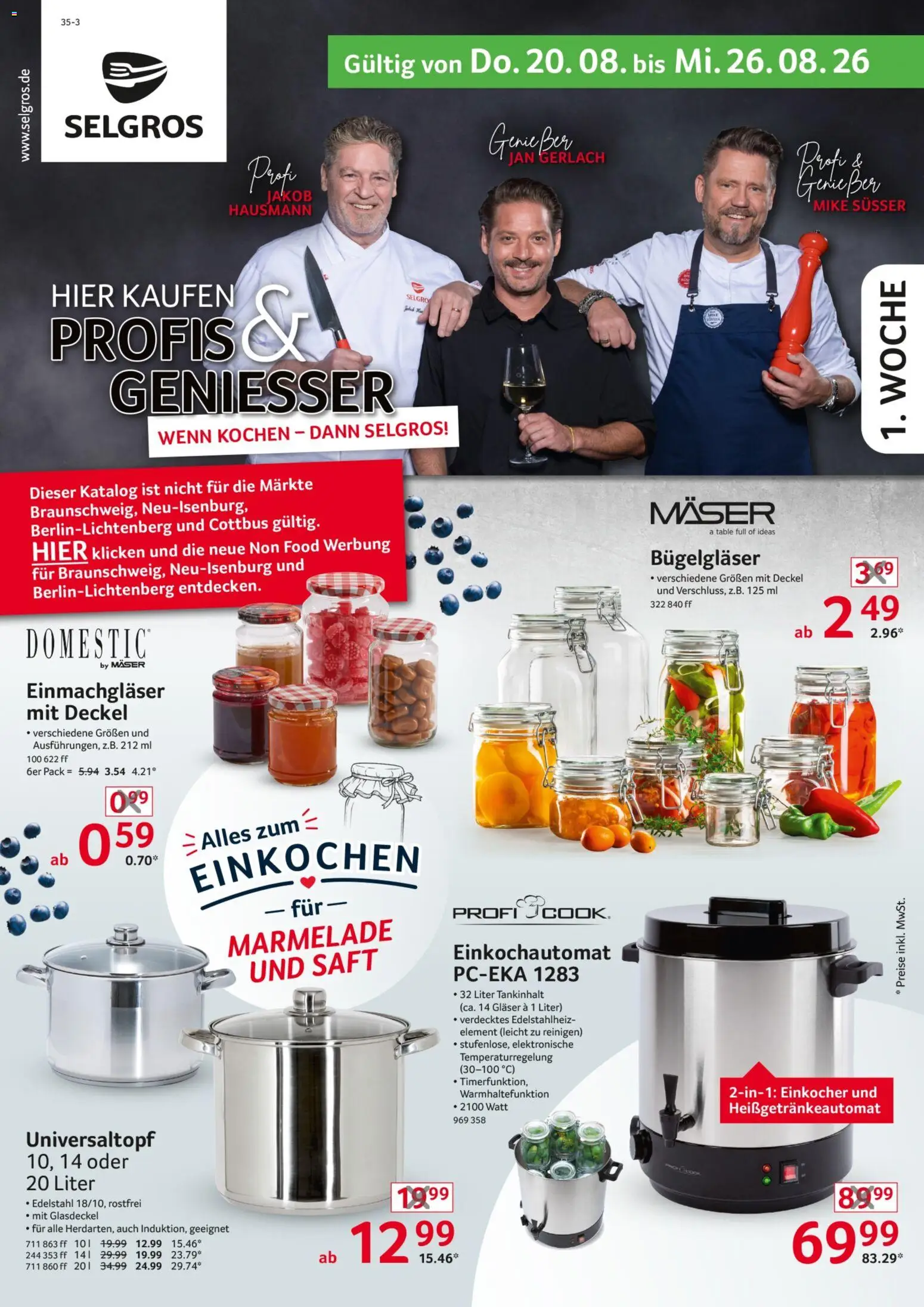 Selgros Non Food – gültig ab 20.08.2026 | Seite: 1 | Produkte: Marmelade, Saft