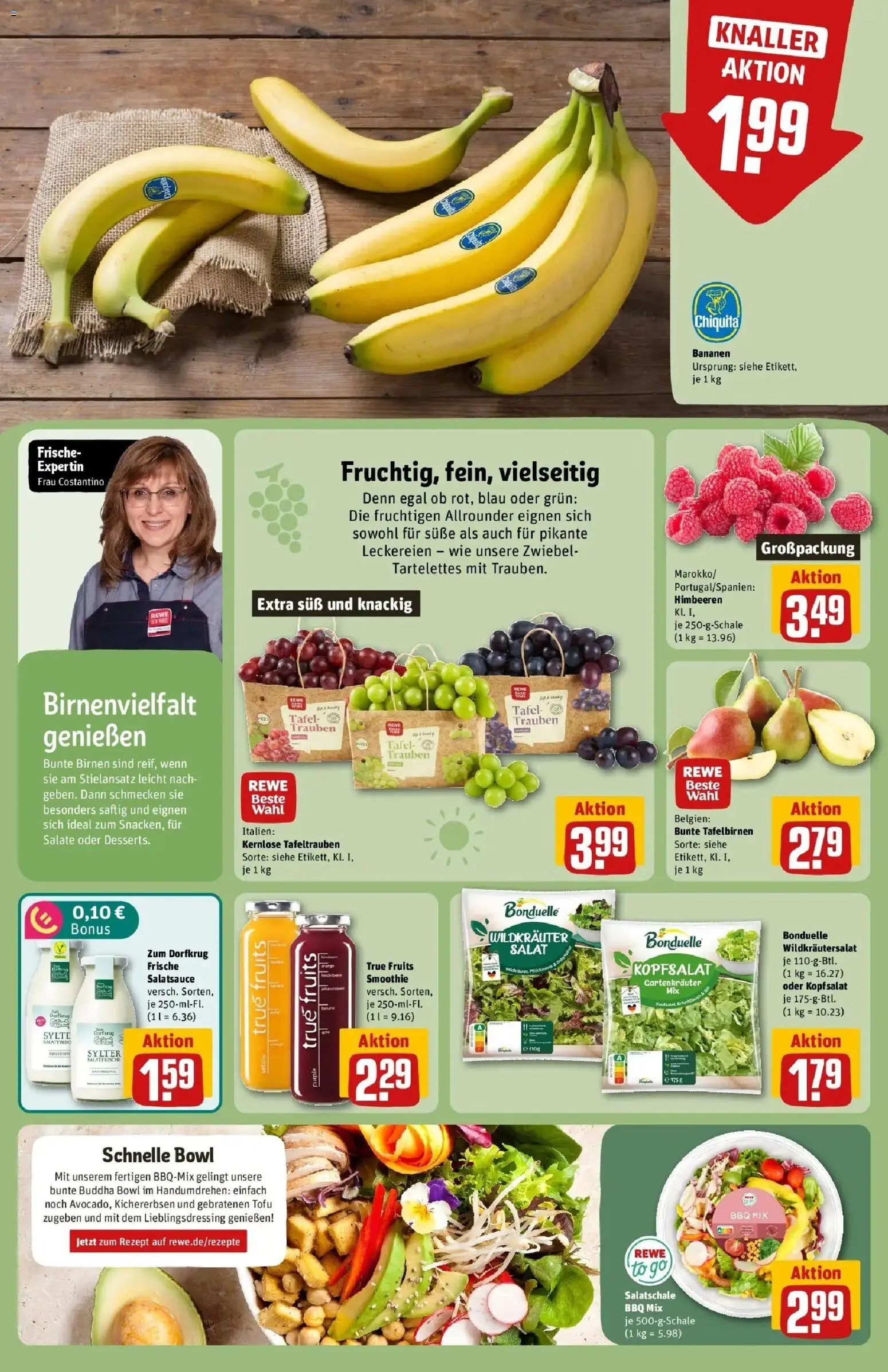 REWE Prospekt ab 31.08.2026 zum Blättern » Angebote | Seite: 6 | Produkte: Himbeeren, Trauben, Bananen, Salat