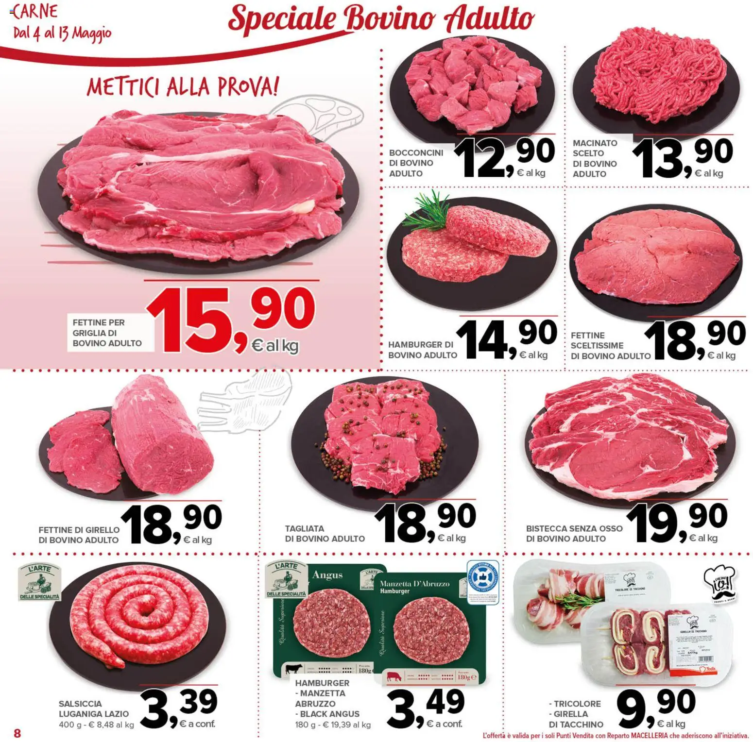 Volantino Todis del 04.05.2026 | Pagina: 8 | Prodotti: Bovino, Tacchino, Salsiccia, Griglia