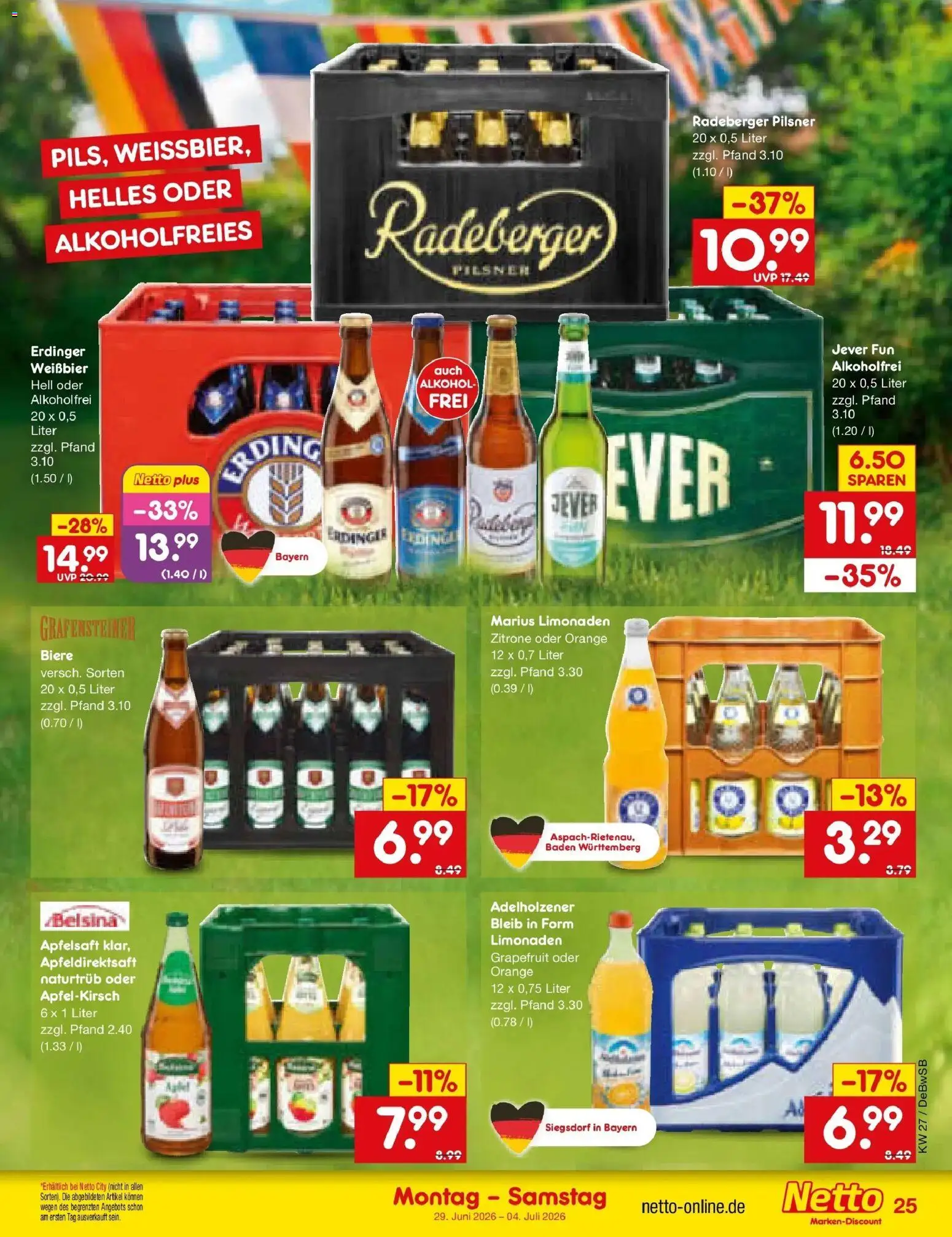 Netto Marken-Discount Prospekt Waiblingen-Bittenfeld – gültig ab 28.06.2026 | Seite: 37 | Produkte: Erdinger, Zitrone, Jever, Radeberger pilsner