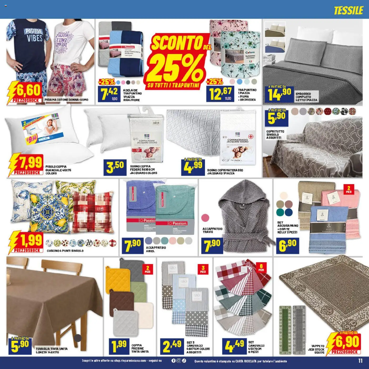 Volantino RisparmioCasa del 27.05.2026 | Pagina: 11 | Prodotti: Accappatoio, Tovaglia, Tappeto, Coprimaterasso