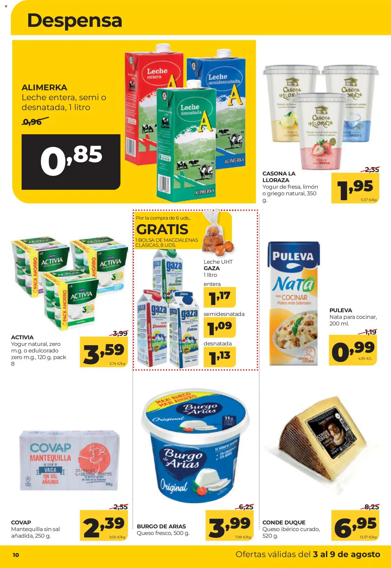 Alimerka folleto Castilla y León │ válido desde el 03/08/2026 | Página: 10 | Productos: Leche desnatada, Leche entera, Queso, Yogur