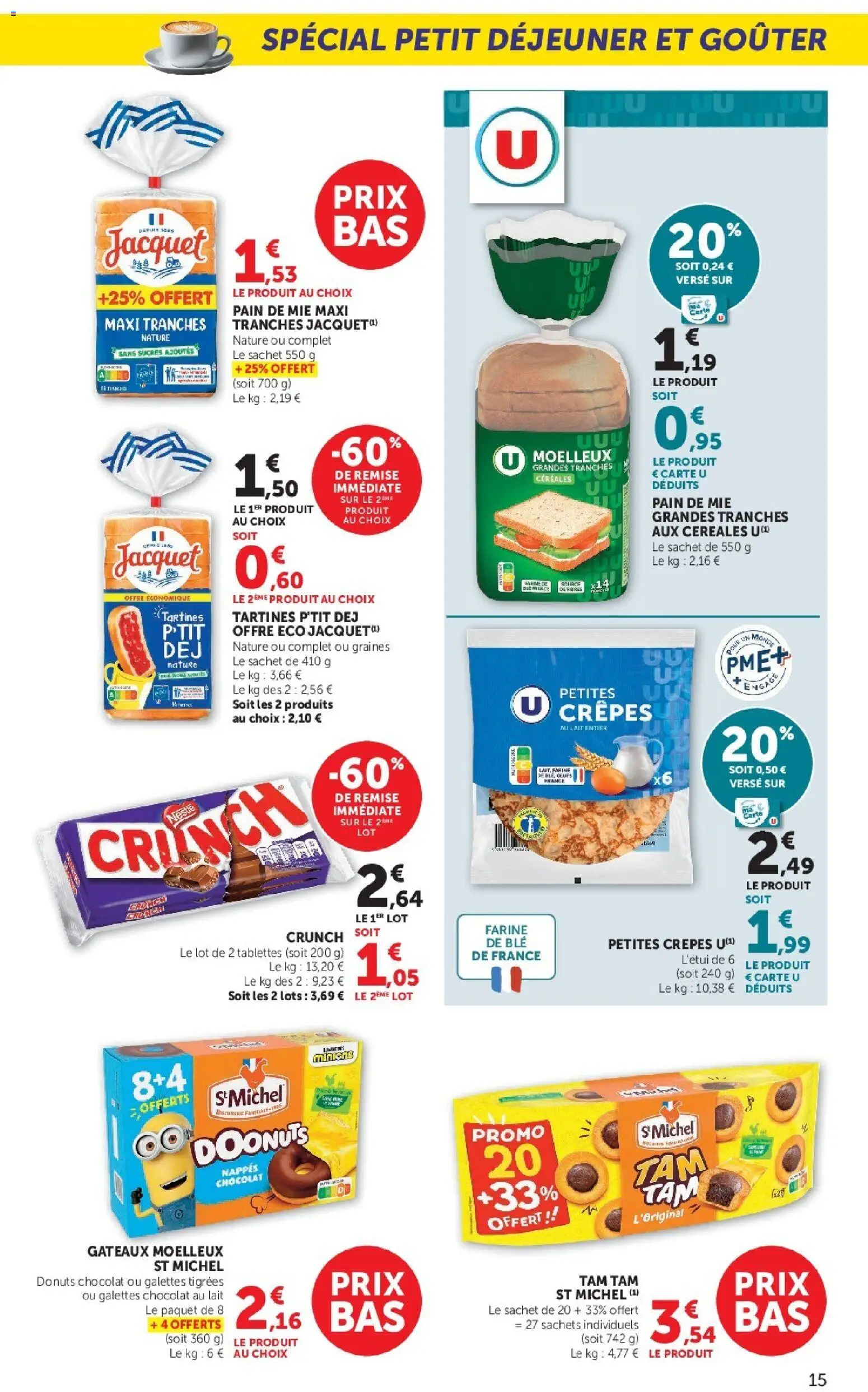 {H1} | Page: 15 | Produits: Tartines, Pain, Chocolat, Céréales