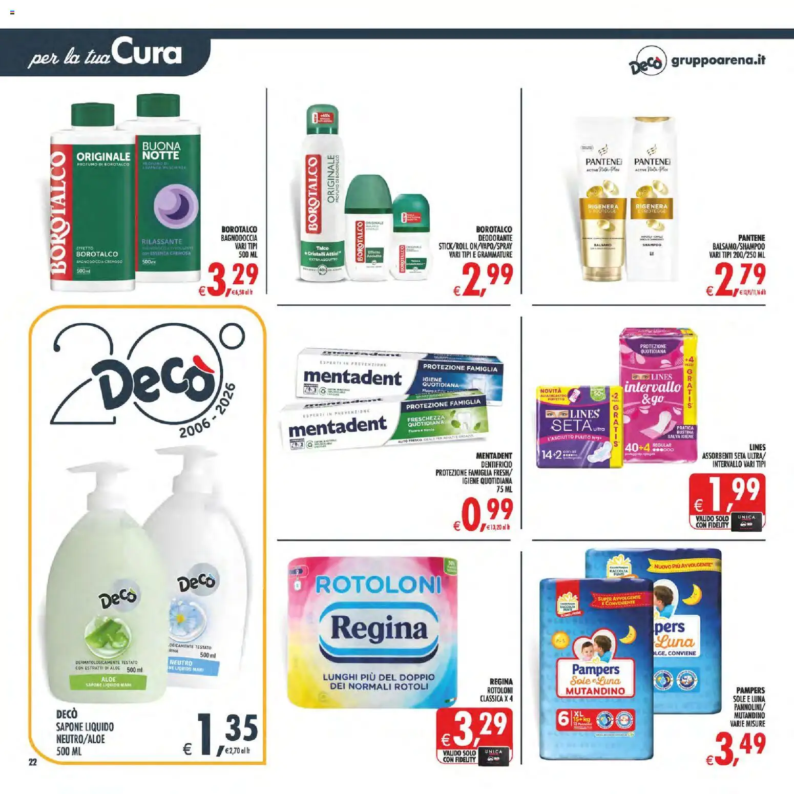 Volantino Decò del 01/09/2026 | Pagina: 22 | Prodotti: Shampoo, Sapone, Pampers, Profumo