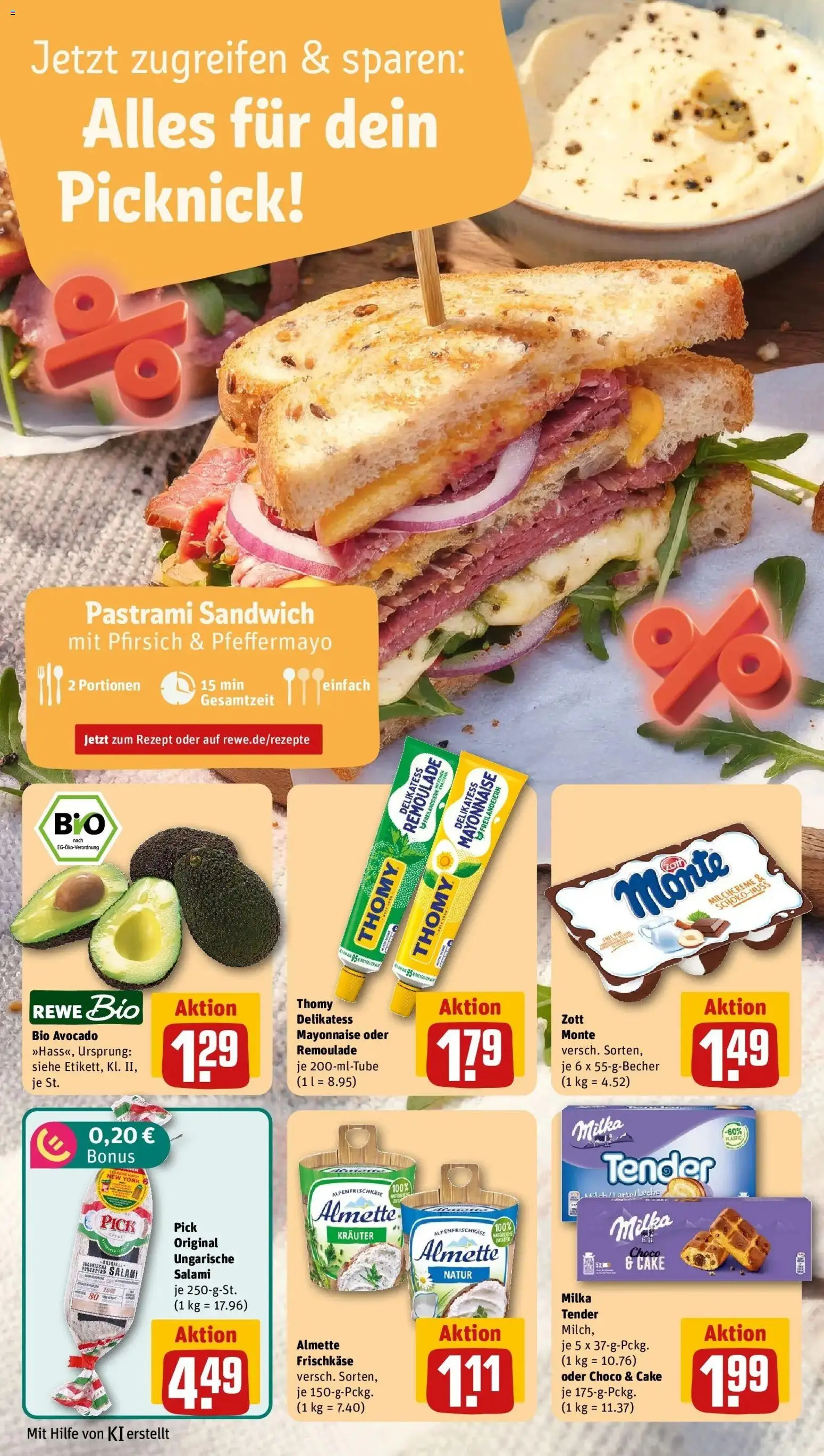 REWE Prospekt ab 10.08.2026 zum Blättern » Angebote | Seite: 8 | Produkte: Almette, Creme, Mayonnaise, Salami