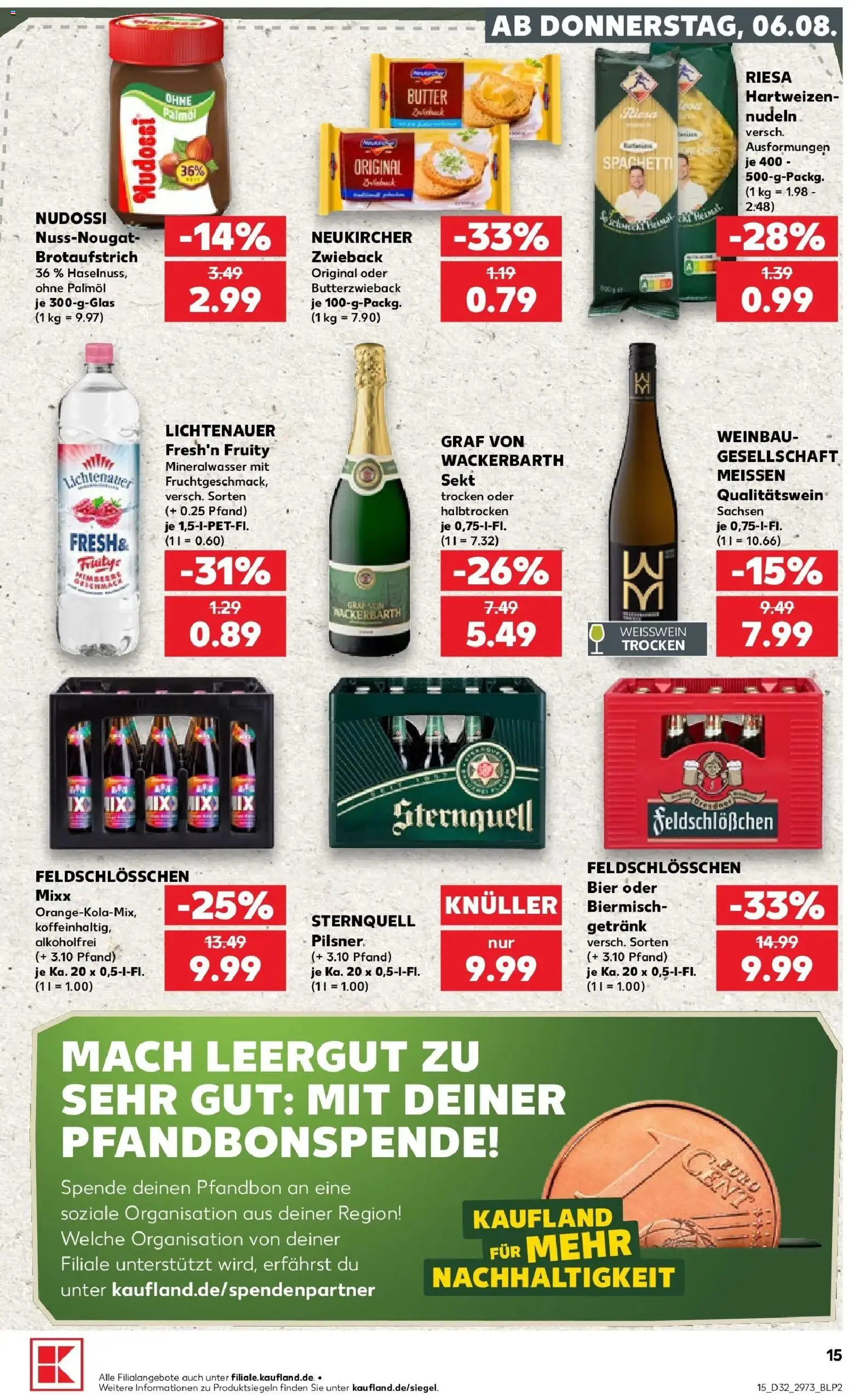 Prospekt Kaufland ab 06.08.2026 » Angebote Online zum Blättern | Seite: 15 | Produkte: Bier, Weißwein, Sekt, Nudeln