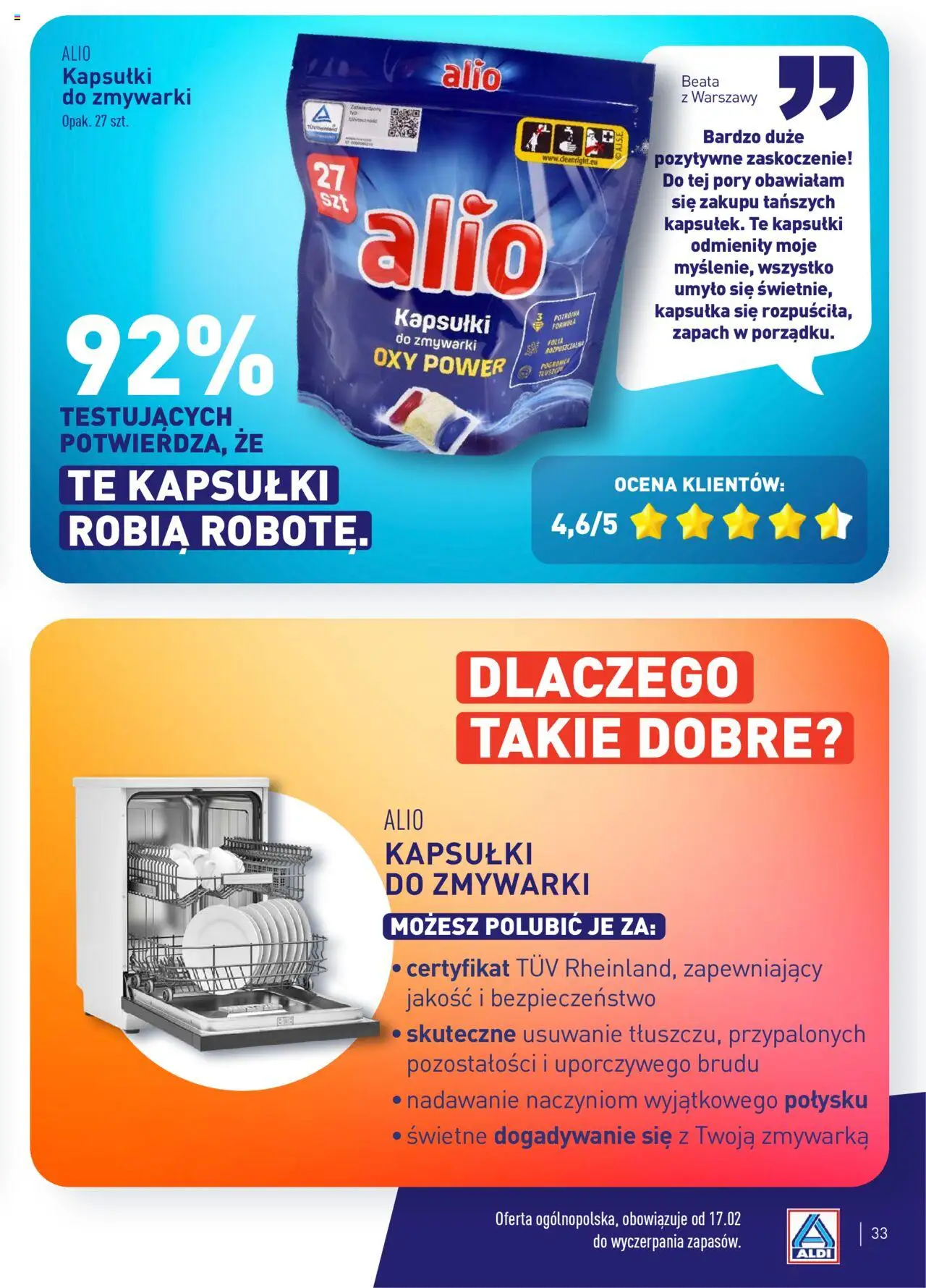 Aldi Gazetka - Wielki test od 17.02.2025 | Strona: 33 | Produkty: Oxy, Zmywarka, Zapach, Kapsułki do zmywarki