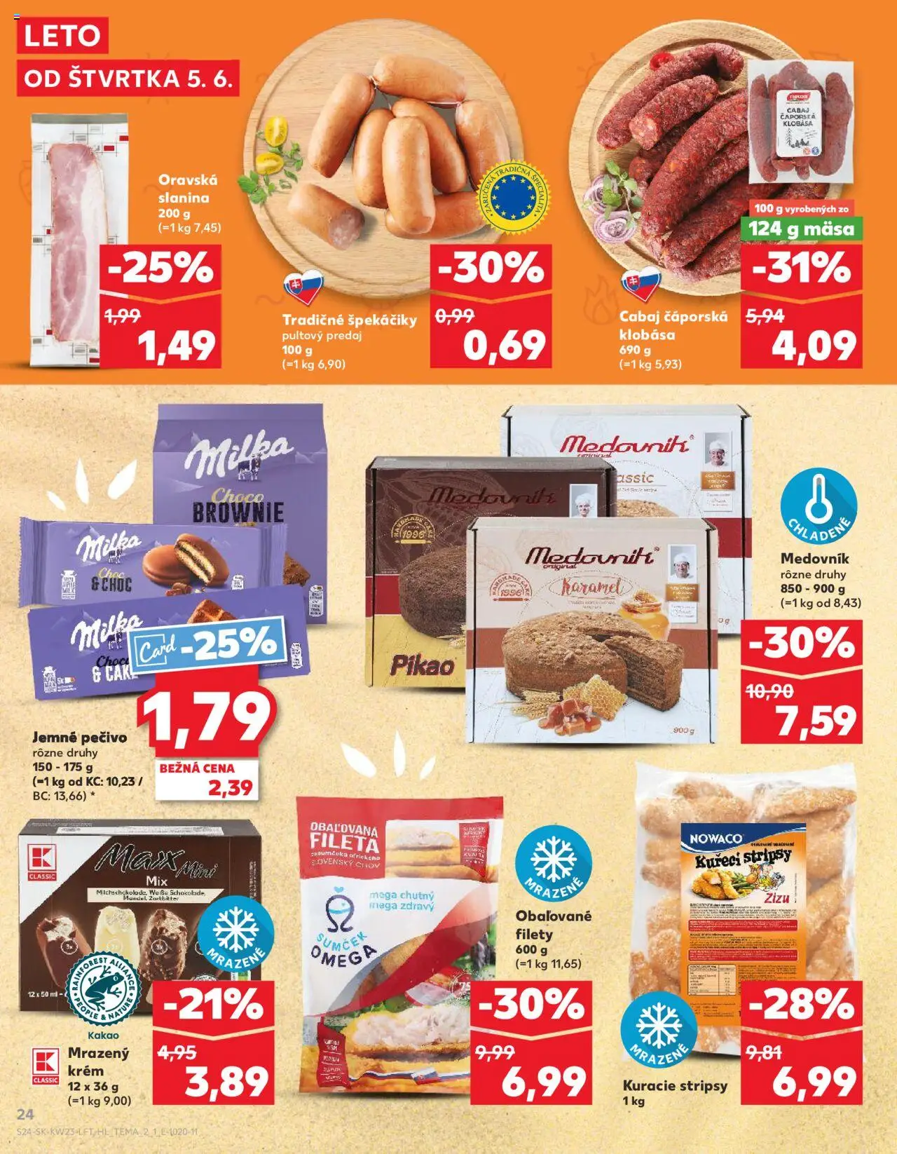 Nové Kaufland akcie – leták je platný od 05.06.2025 | Strana: 24 | Produkty: Klobása, Krém, Milka, Kakao