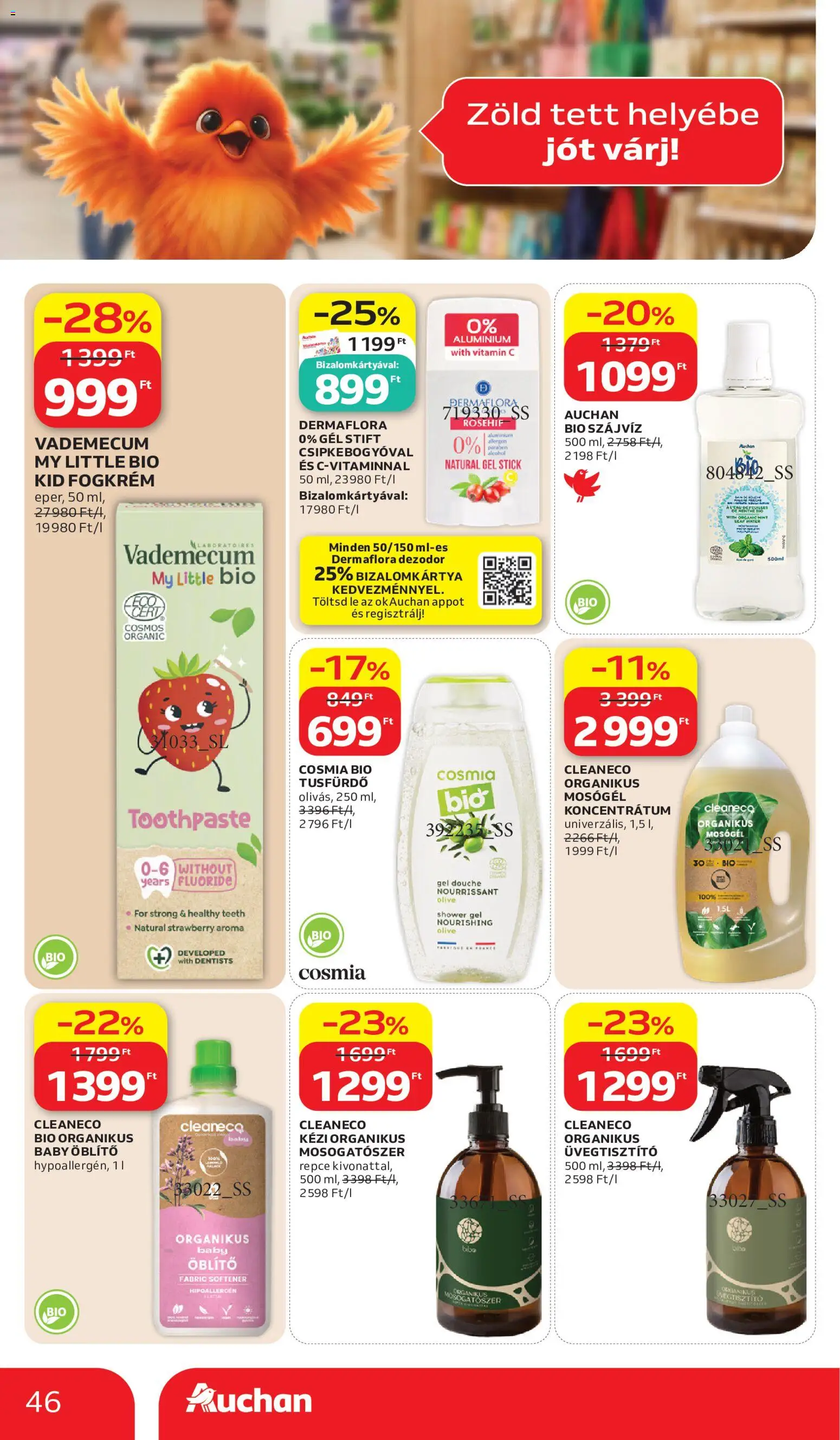 Auchan akciós ujság - amely érvényes a következő dátumtól: 2026.07.02. | Oldal: 46 | Termékek: Öblítő, Vitamin c, Dezodor, Fogkrém