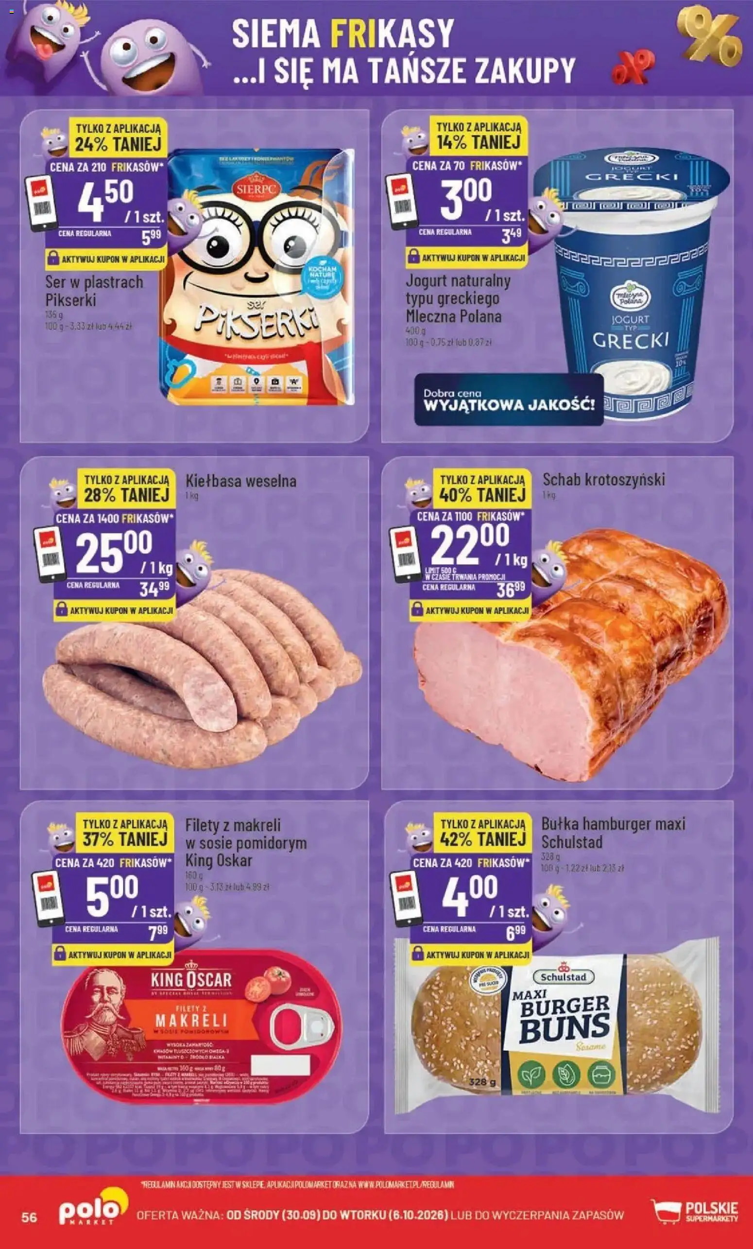 Nowa POLOmarket gazetka od jutra 30.09.2026 | Strona: 56 | Produkty: Kiełbasa, Ser w plastrach, Jogurt naturalny, Bułka
