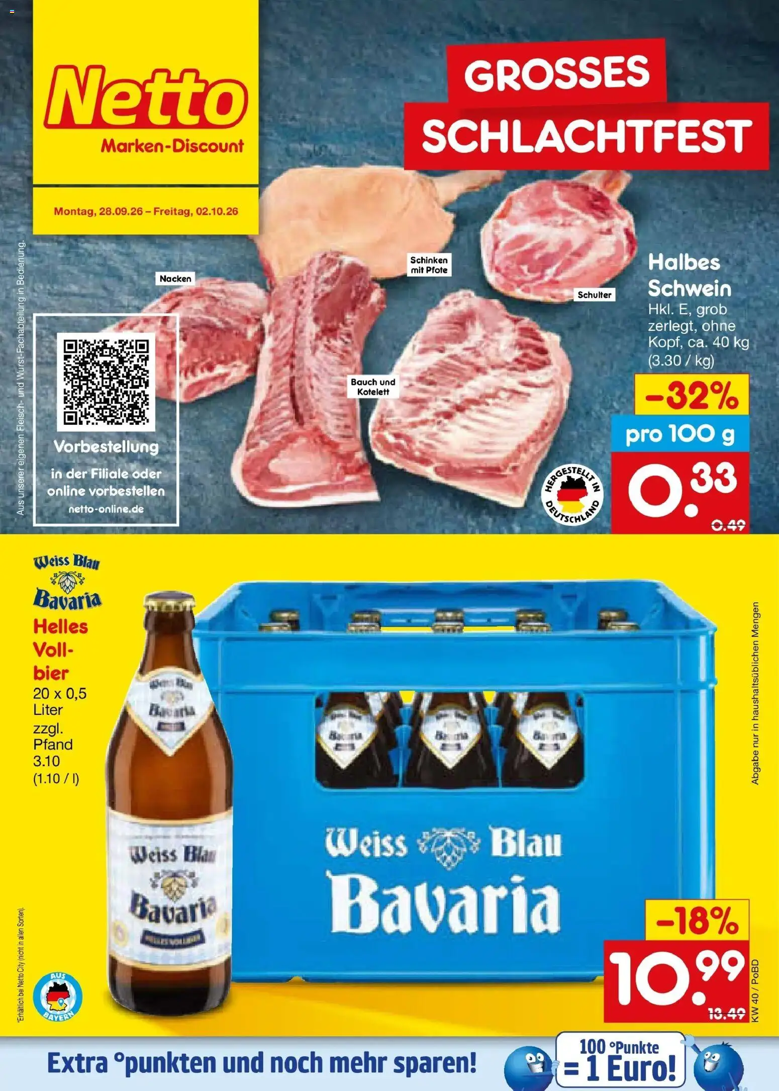 Netto Marken-Discount Prospekt Selb – gültig ab 28.09.2026 | Seite: 44 | Produkte: Bier, Schulter, Schinken, Fleisch