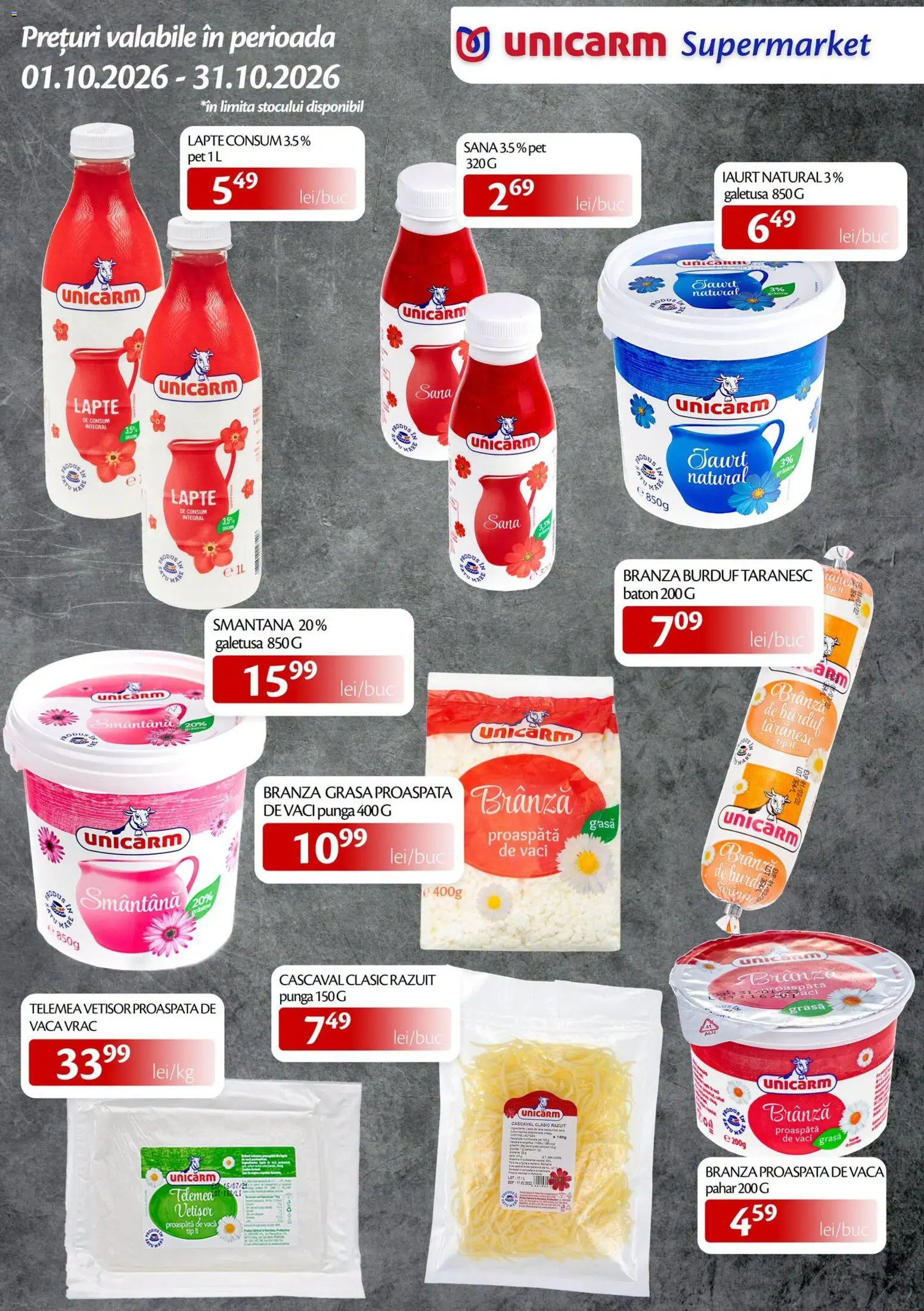 Noul catalog Unicarm – valabil de la 01.10.2026 | Pagină: 4 | Produse: Duș, Lapte, Brânză, Smântână