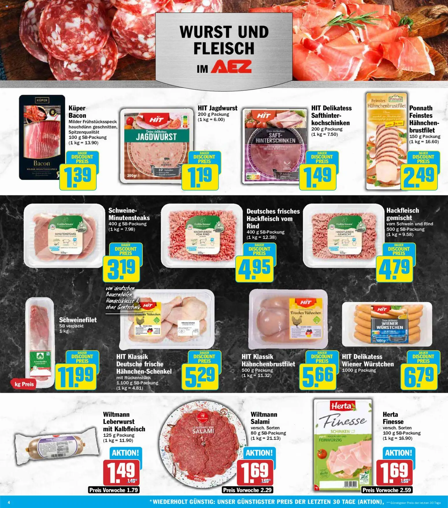 AEZ Prospekt – gültig ab 15.06.2026 | Seite: 4 | Produkte: Wiener wurstchen, Salami, Saft, Fleisch